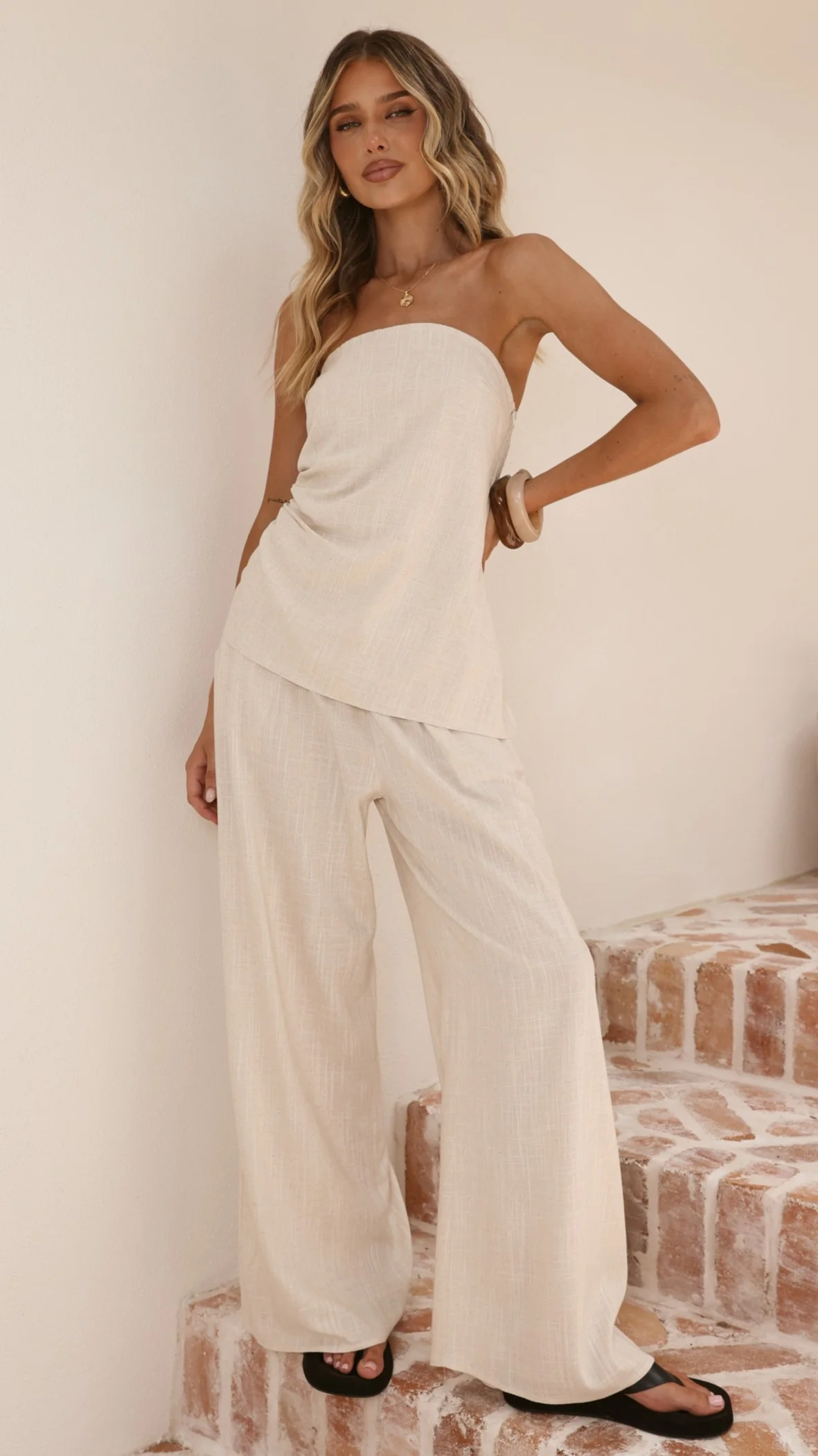 Yuki Strapless Top and Pants Set - Oatmeal