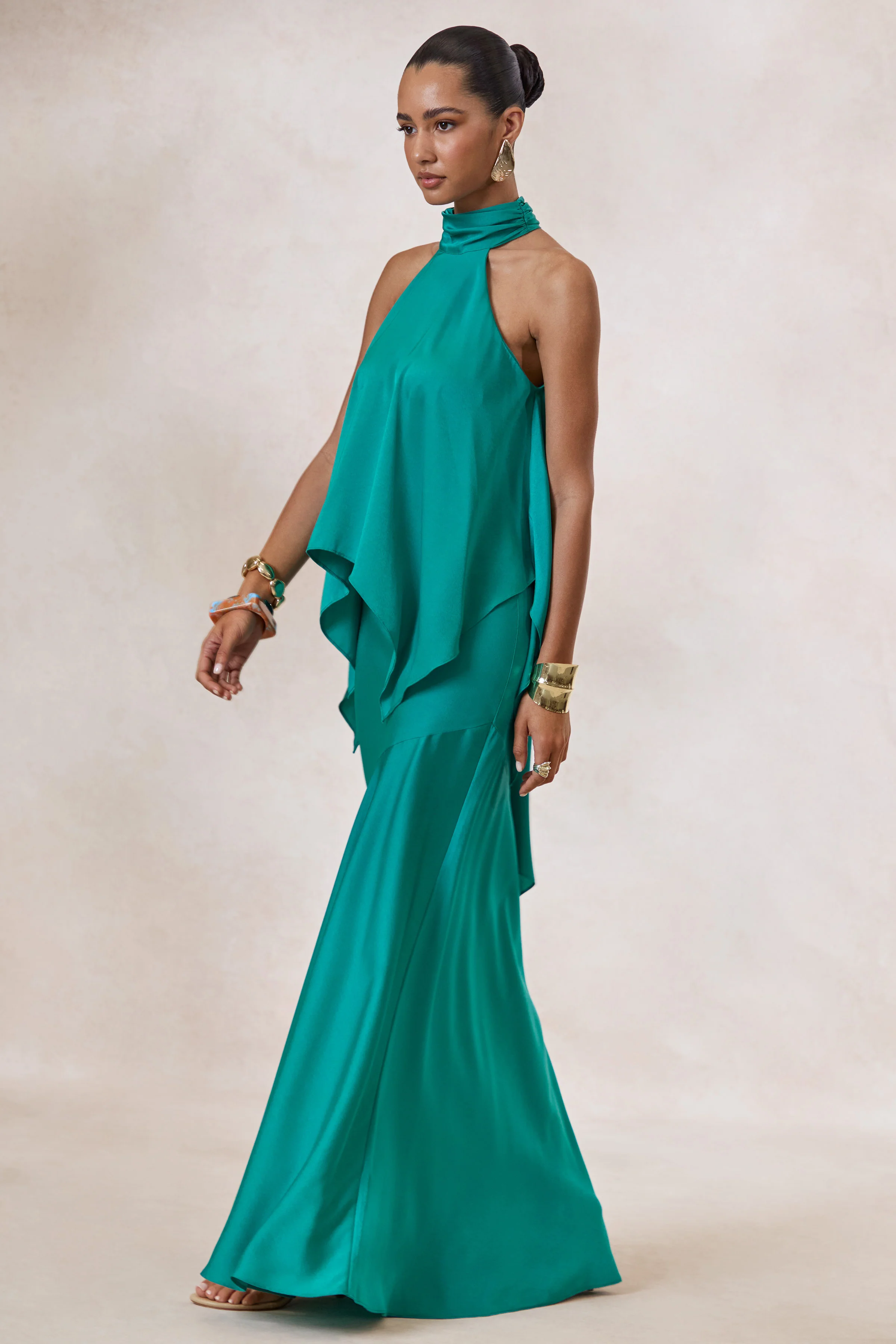 Sarina | Teal Satin Halter-Neck Top