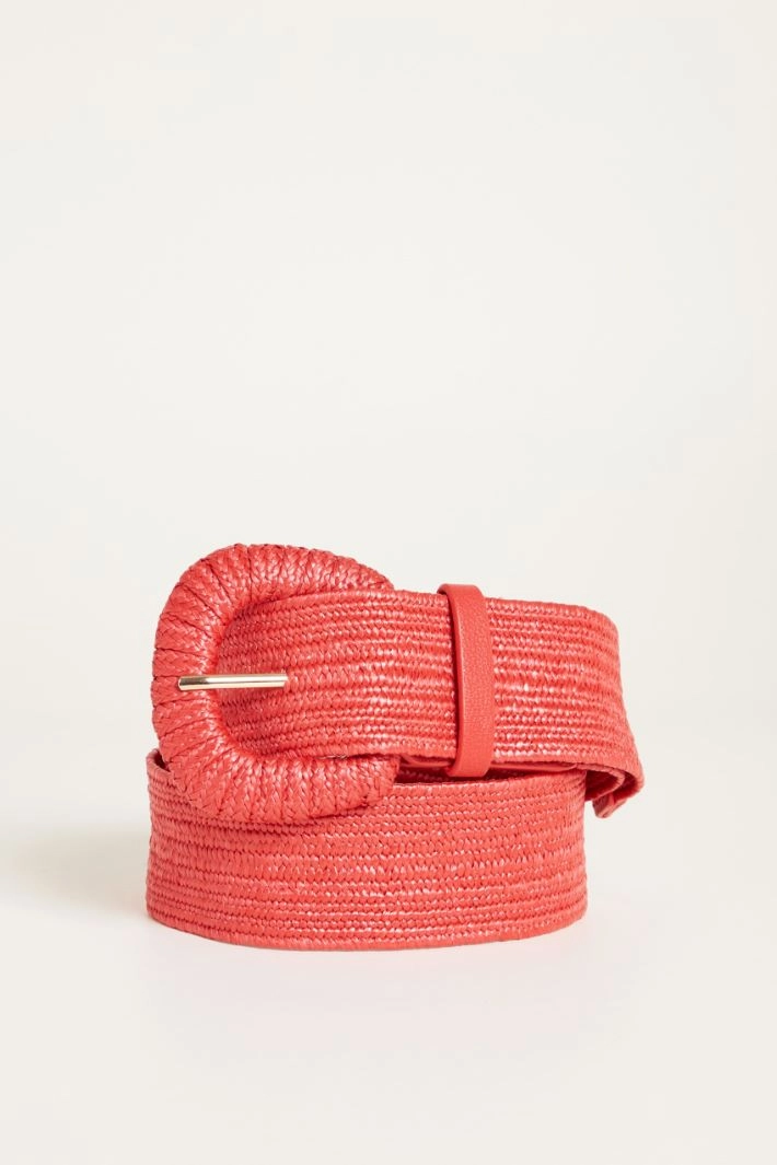 Wide raffia belt - RED
