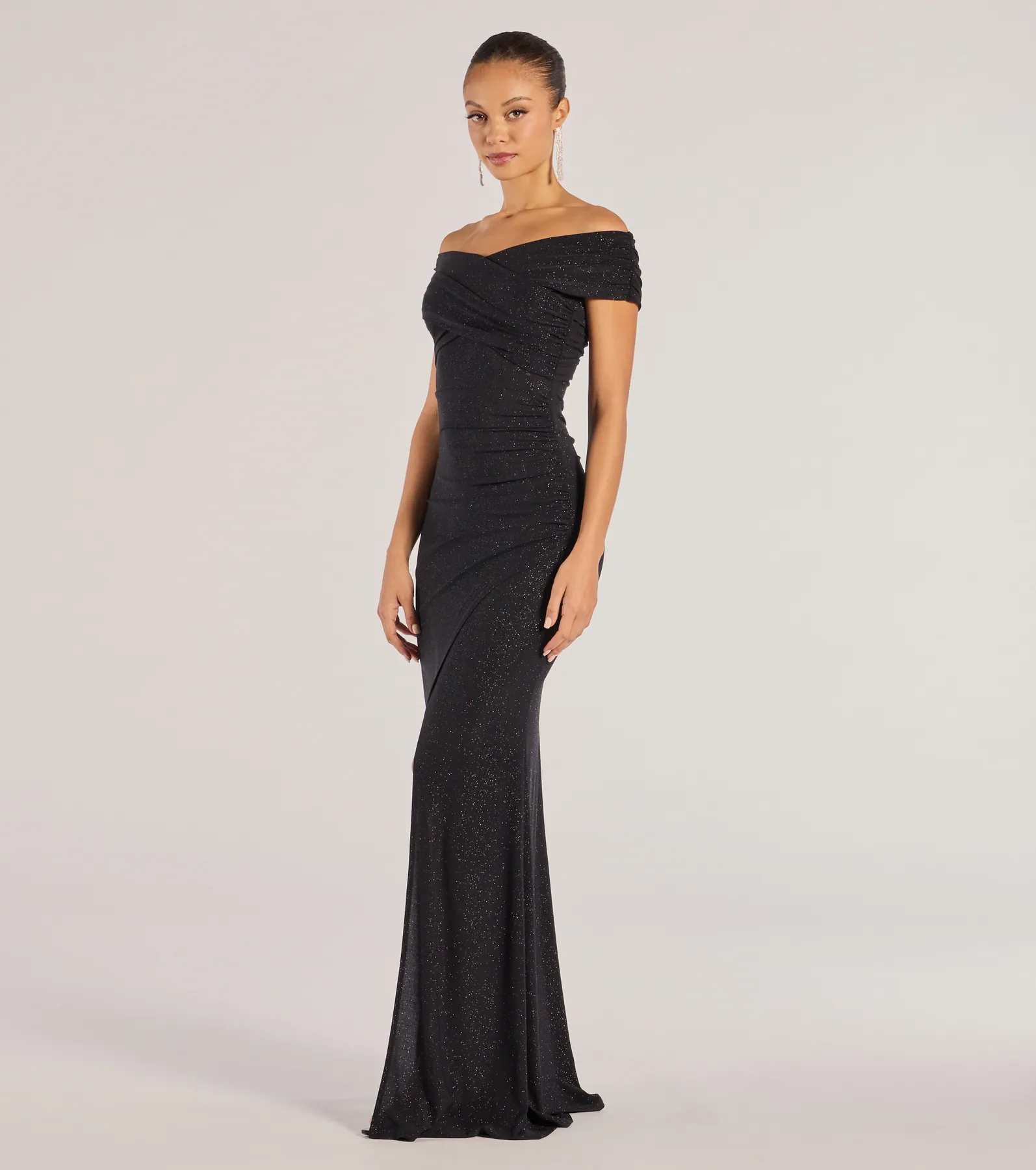 Giada Glitter Knit Off-the-Shoulder Column Dress