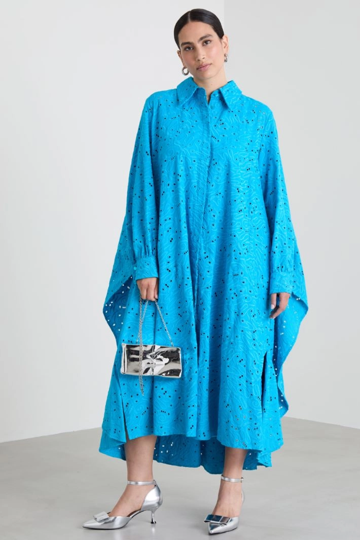 Broderie anglaise poplin dress - TURQUOISE