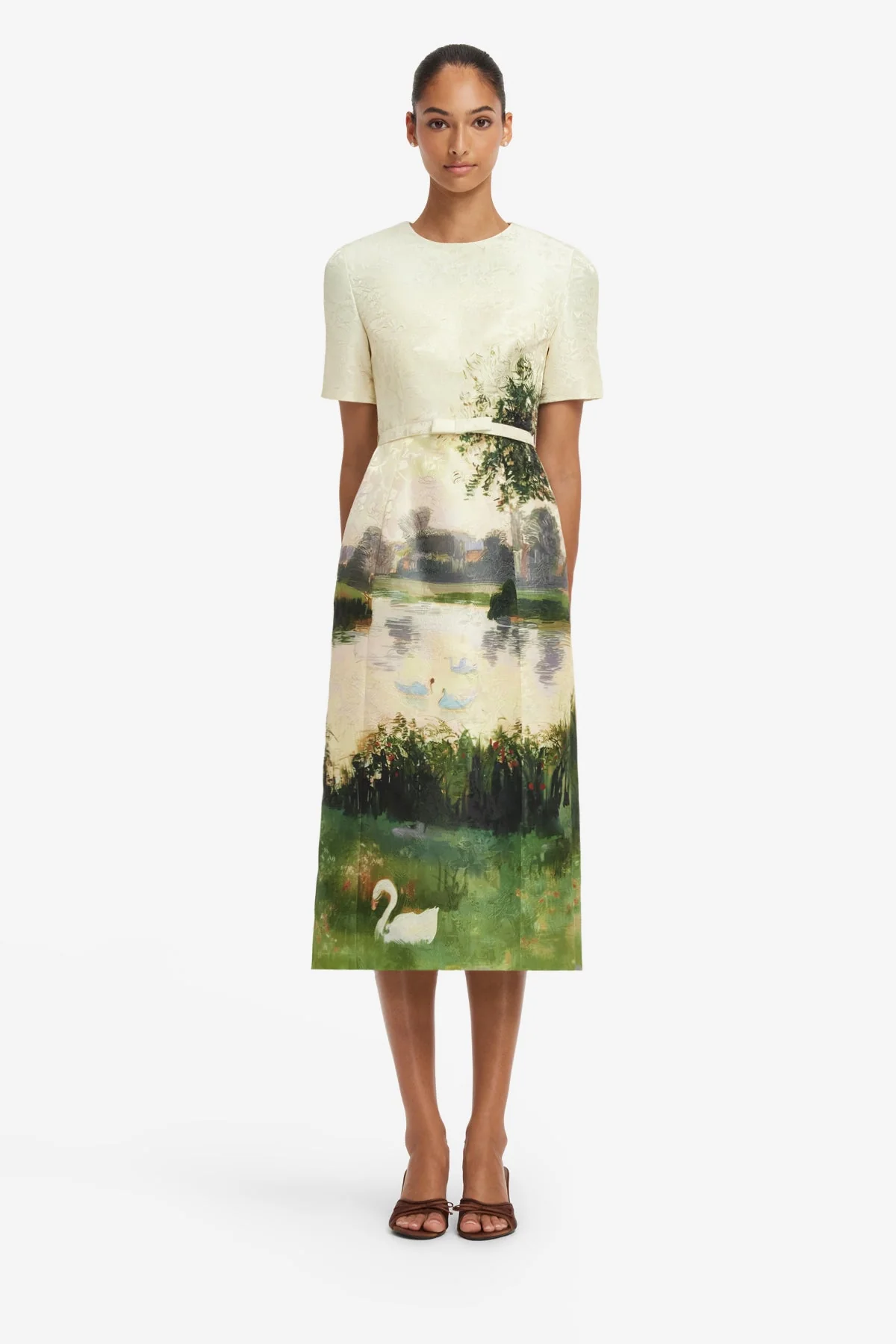 Elizabeth Jacquard Short Sleeve Midi Dress  - Serene Print