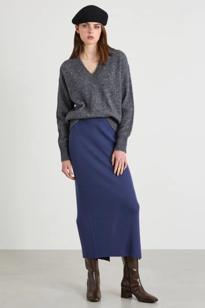 Alpaca and cotton V-neck sweater - GREY