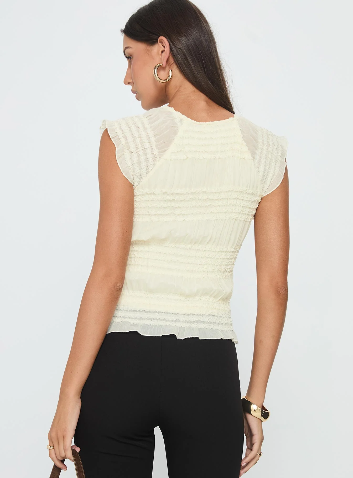 Talyn Cap Sleeve Frill Top Cream