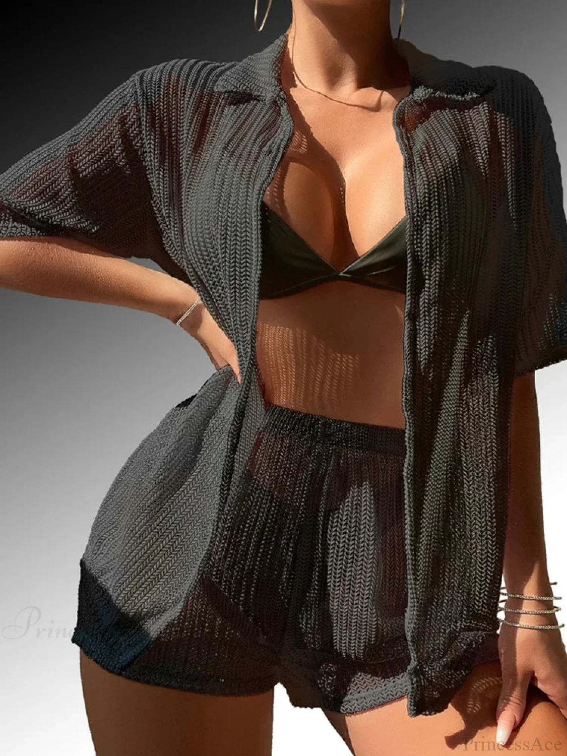 Two-Piece Hollow Out Bikini Cover Up Set