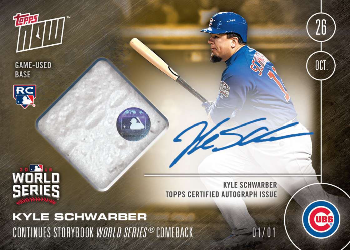 On-Card Auto Relic # to 1 - Kyle Schwarber Comeback Journey Helps Cubs Tie World Series - TOPPS NOW®