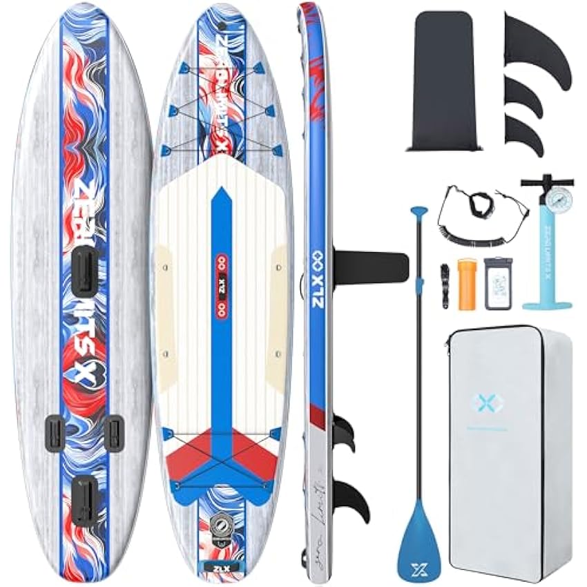 ZLX Inflatable Stand Up Paddle Board 10'6 with Premium Balance Fin SUP Paddleboard iSUP, Wide Stable Non-Slip Deck Pad for Adults Youth All Skill Levels