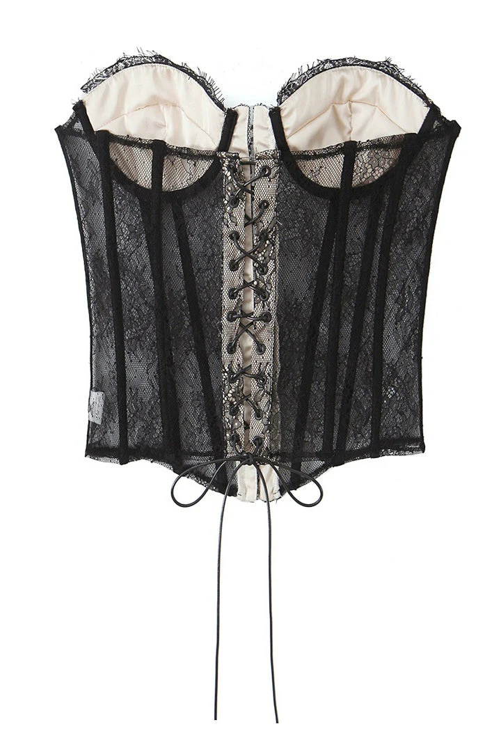 Black Lace Sweetheart Bandeau Top