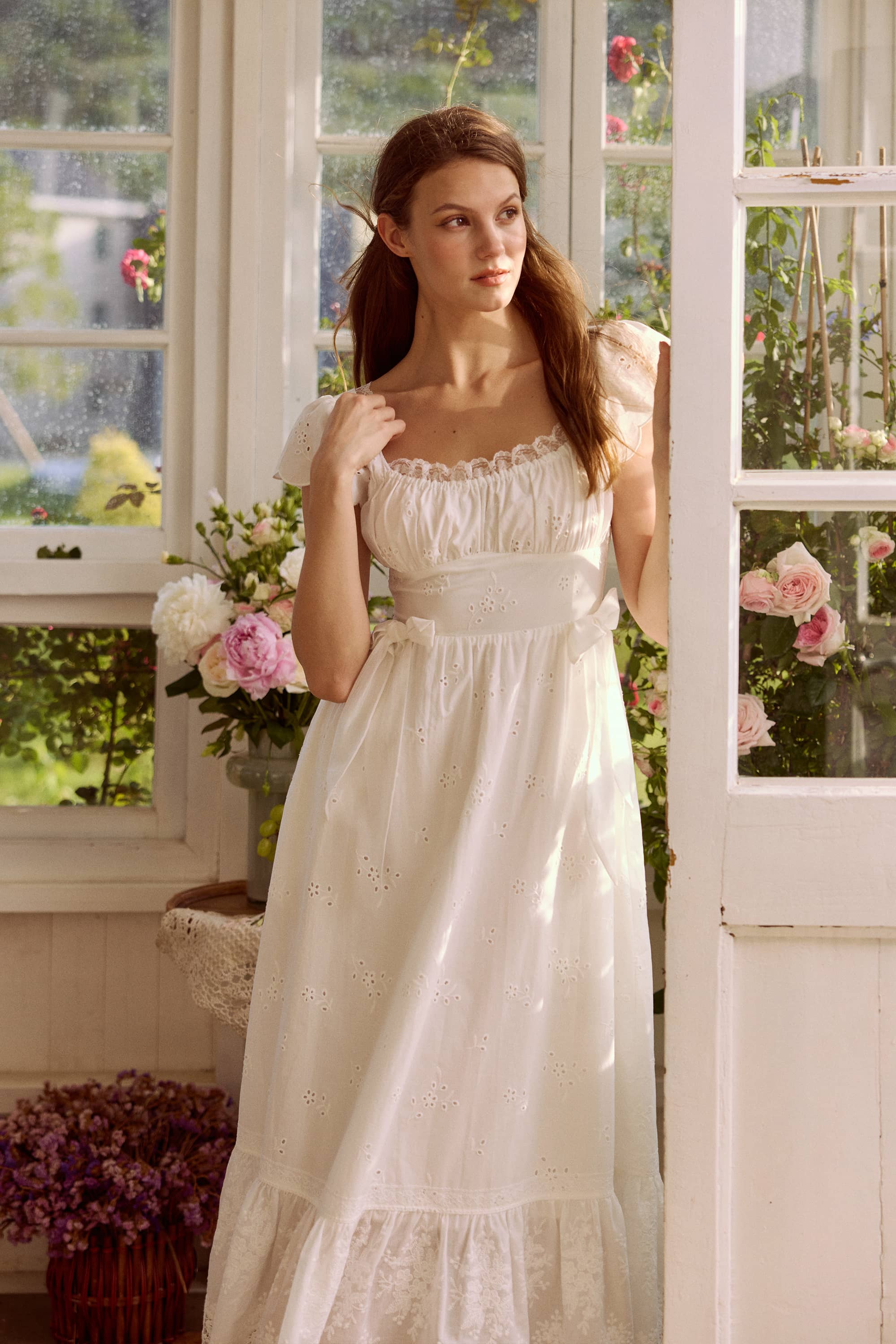 Antoinette Cotton Eyelet Lace Midi Dress