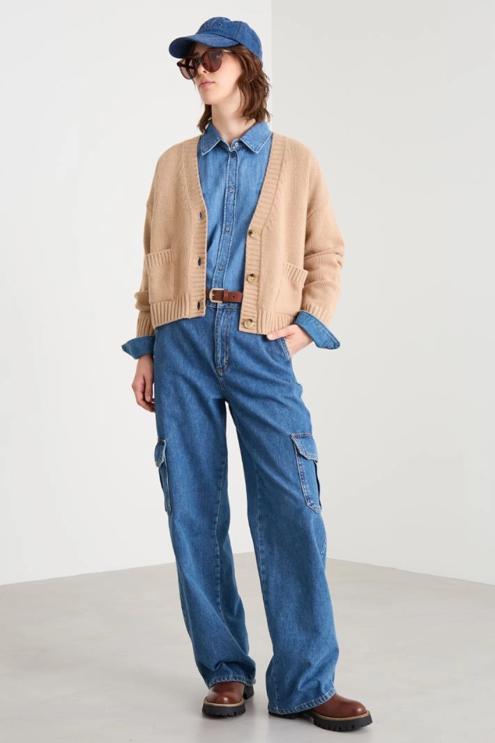 Cardigan with pockets - CAMEL