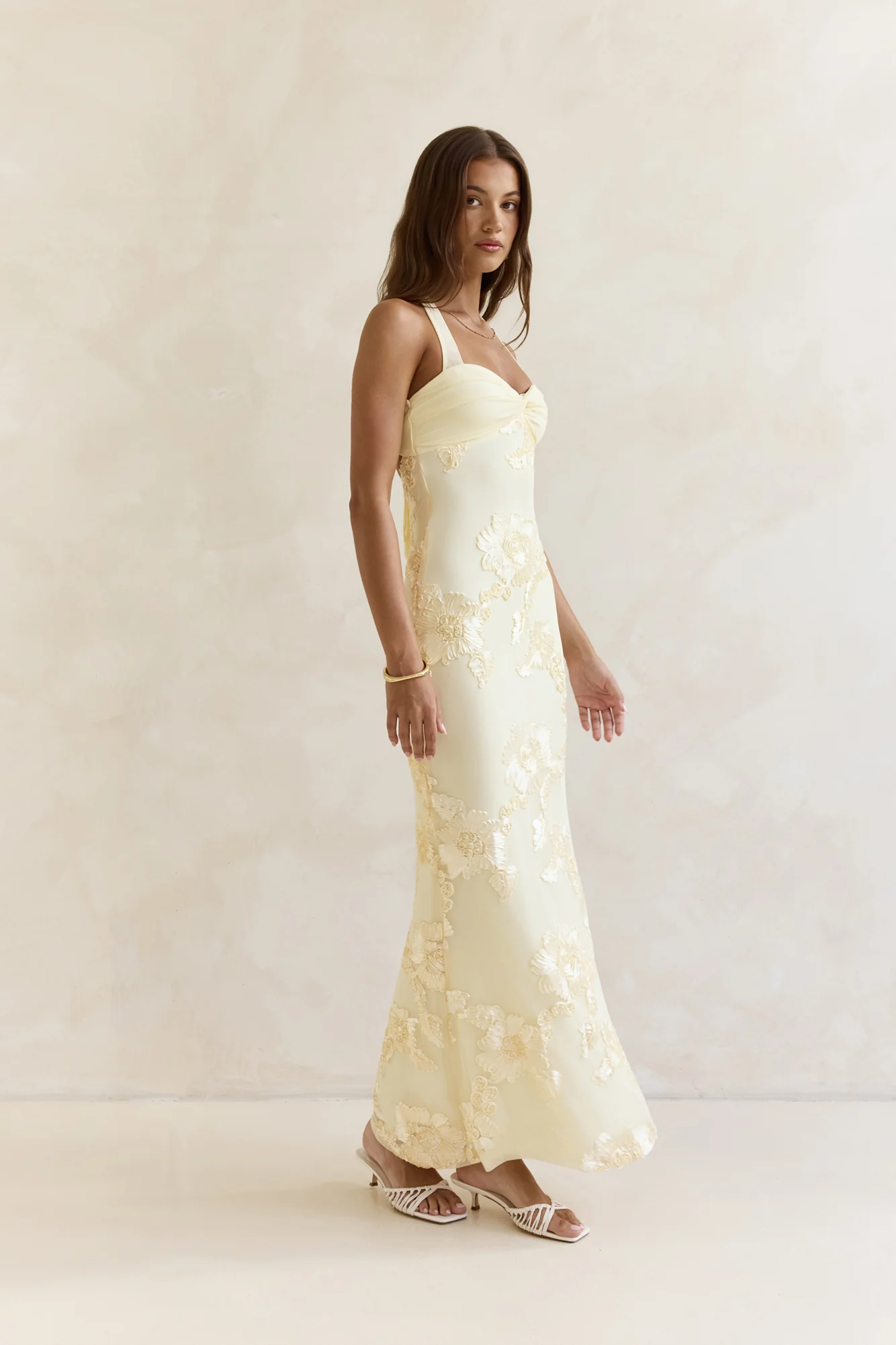 Skybloom Mesh Halter Maxi Dress Yellow