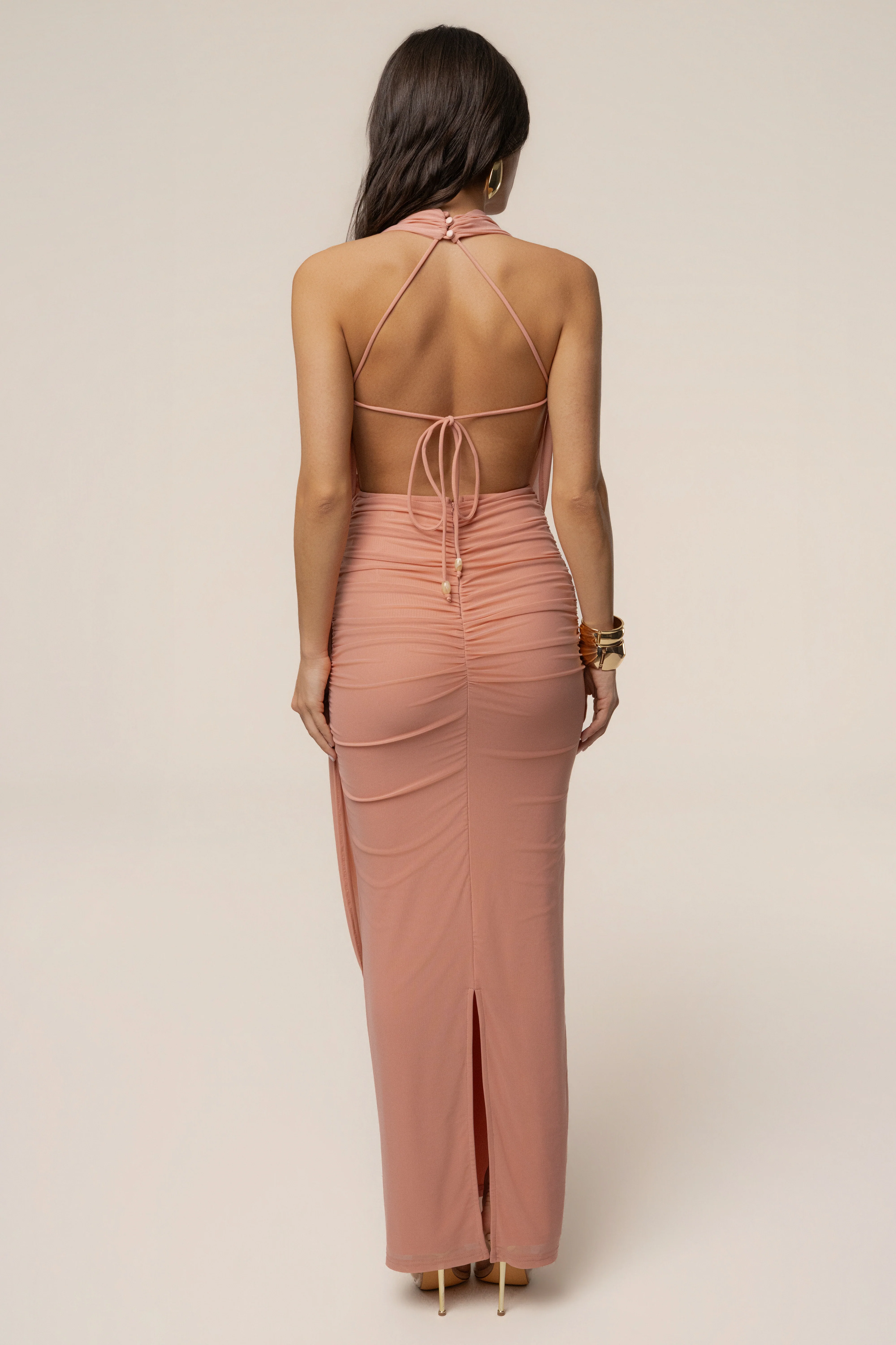 Peach Alaina Plunge Maxi Dress