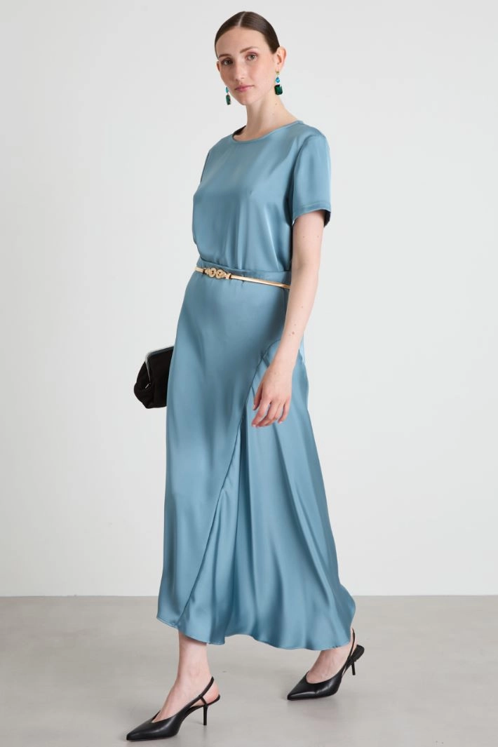 Godet satin skirt - POWDER LIGHT BLUE