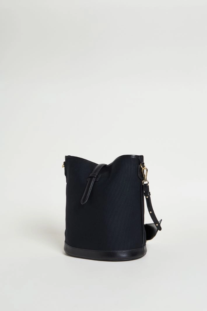 Canvas and leather bucket bag - BLACK