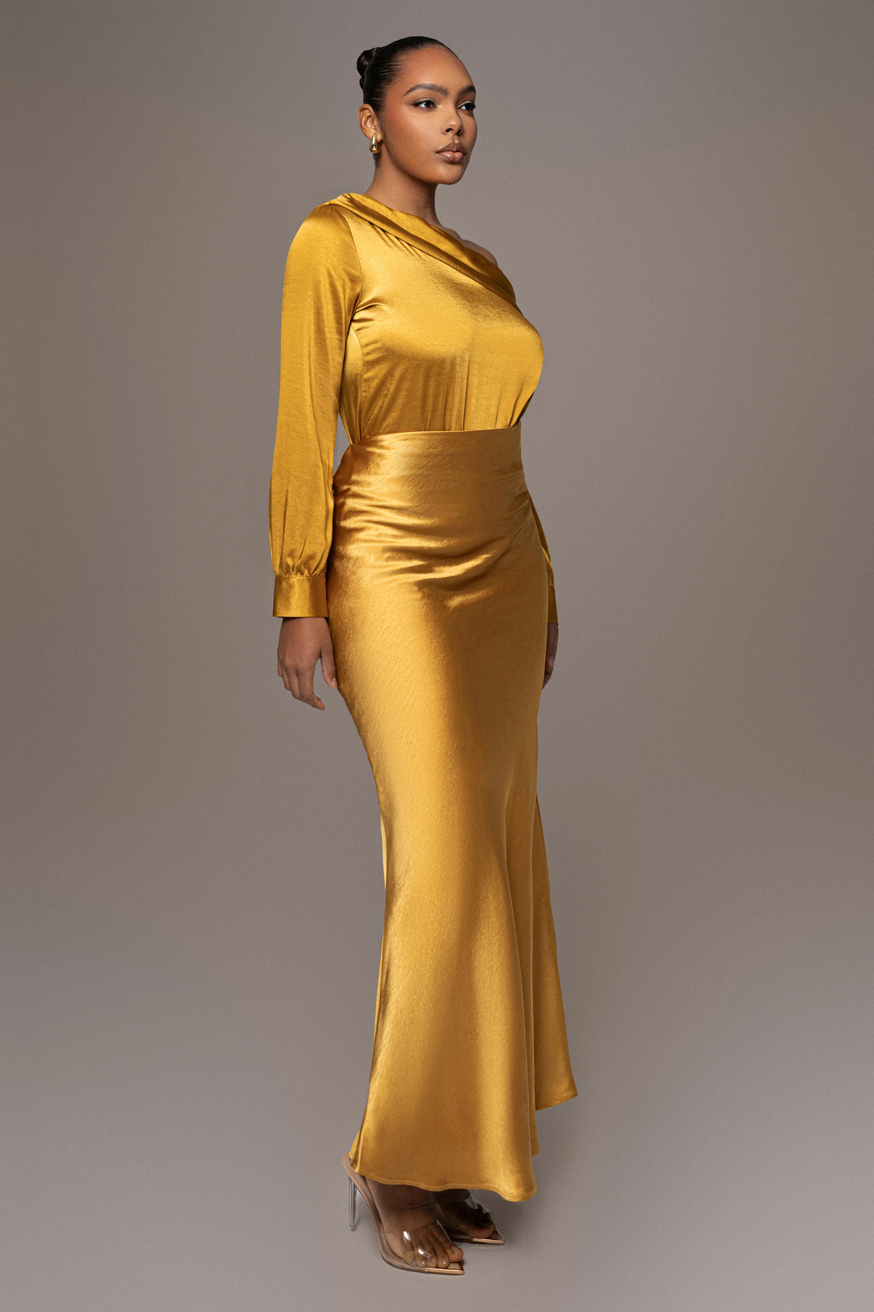 Yellow Satin Rima Asymmetrical Bodysuit