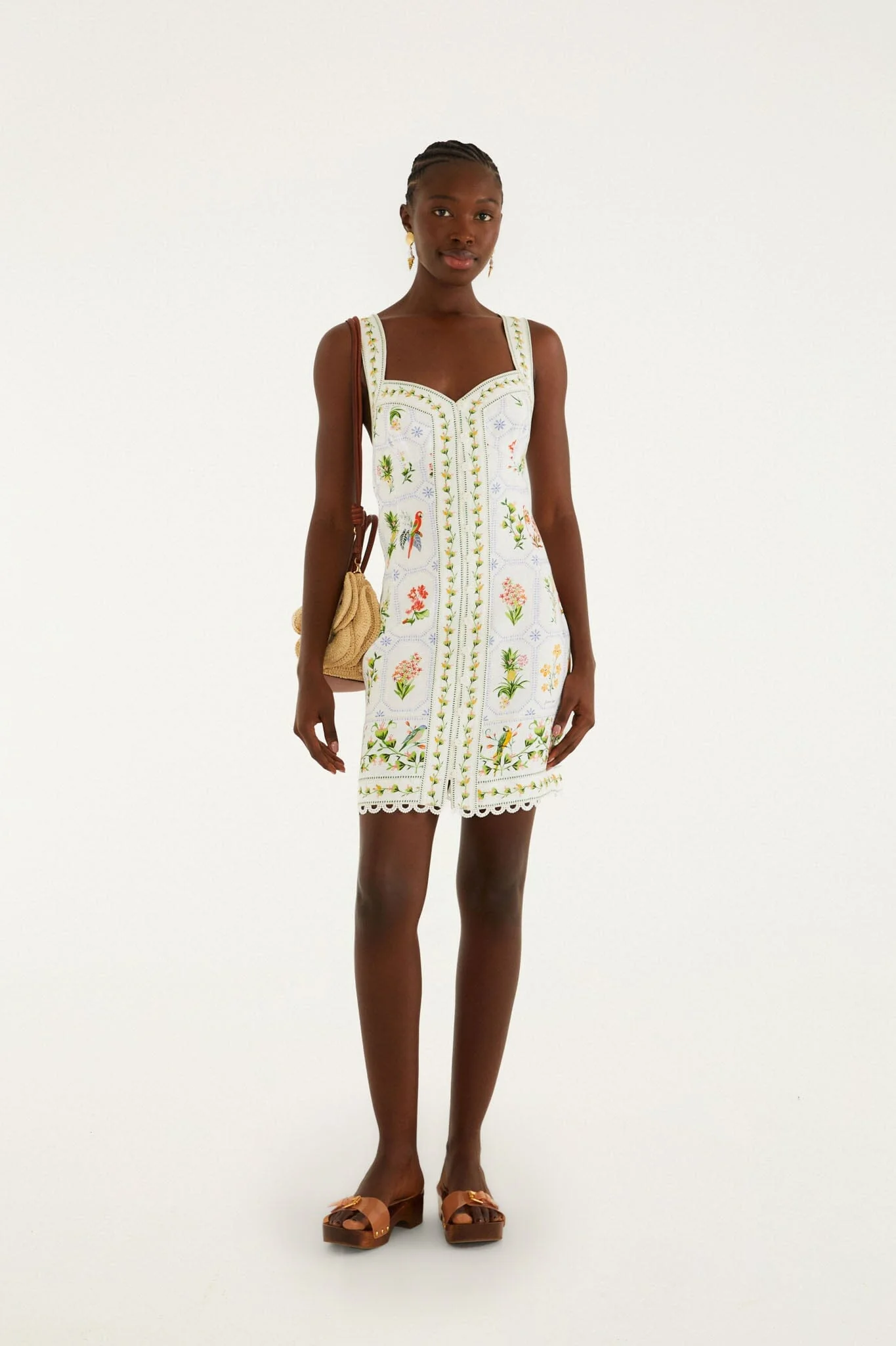 Tropical Porcelain Off-White Mini Dress