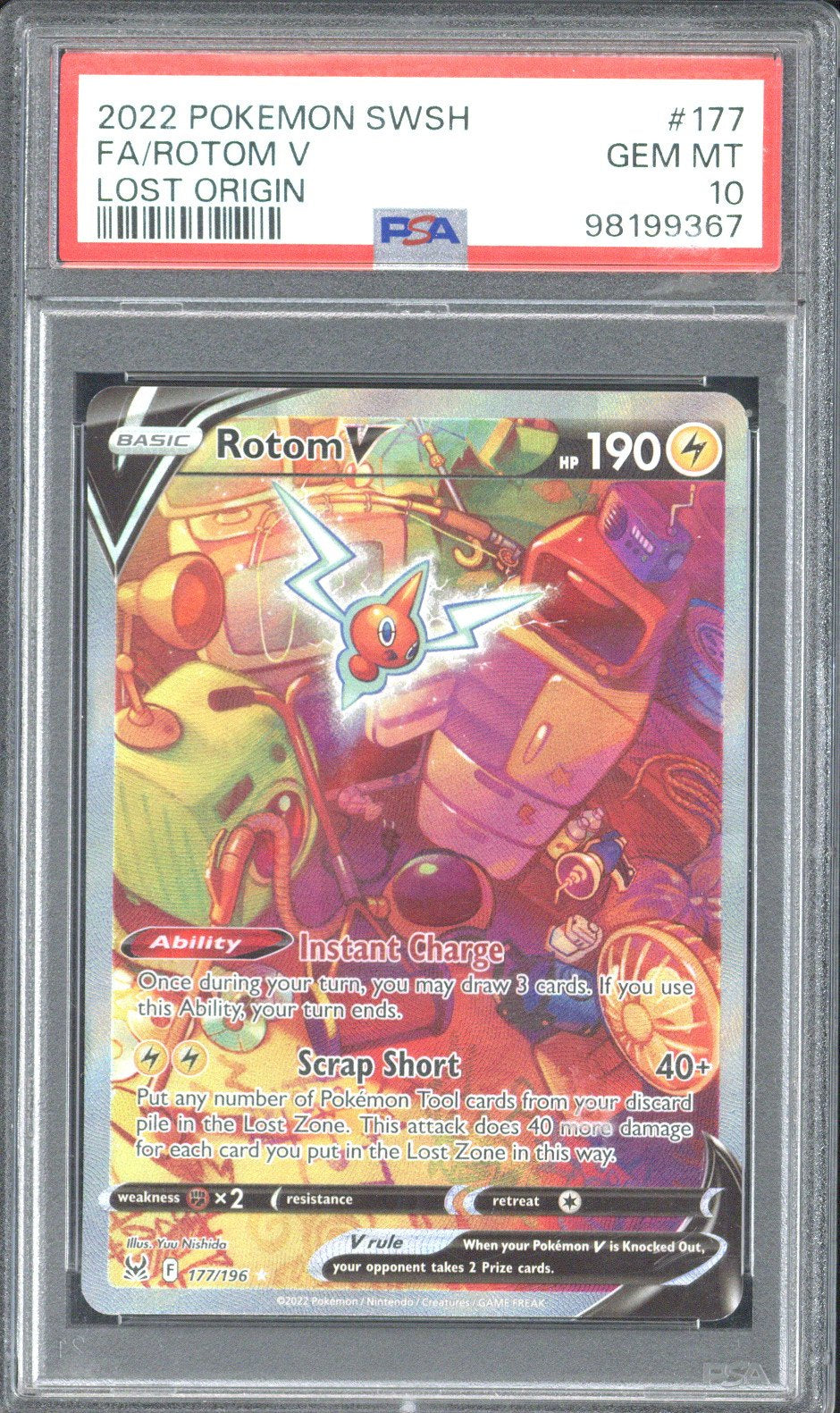 2022 Pokemon SWSH FA Rotom V Lost Origin #177 PSA 10
