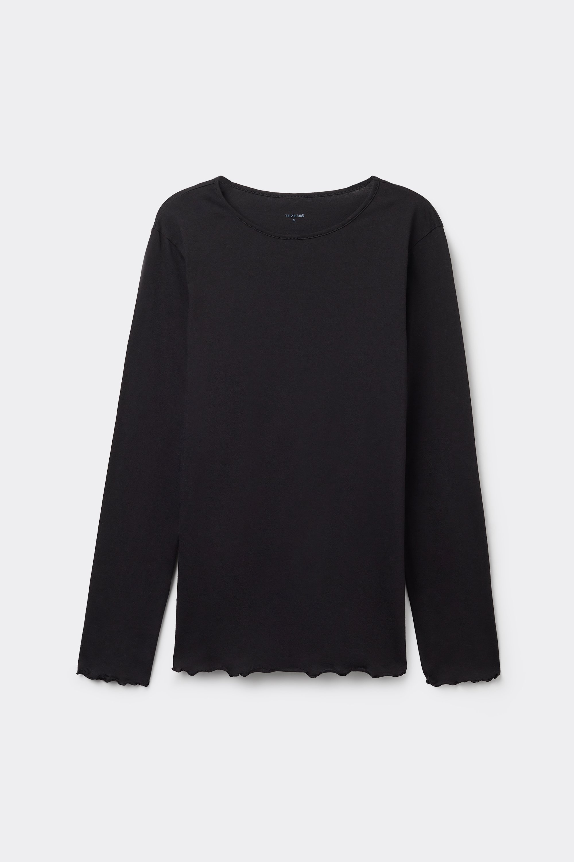 Long Sleeve Cotton Top with Rolled Hem