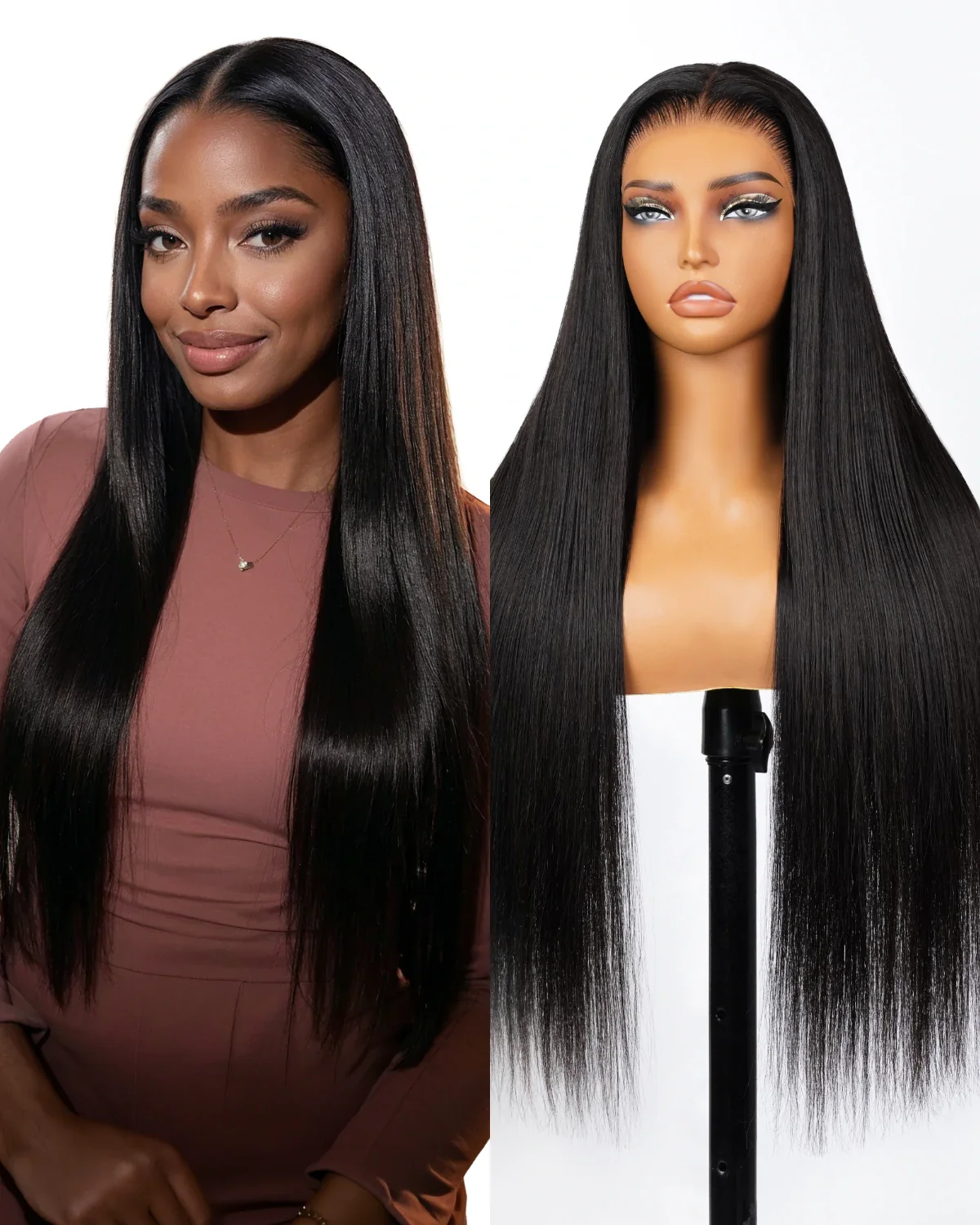 Ophirawig13x6 HD Lace Glueless Wig Silky Straight With Drawstring Natural Black 100% Human Hair Wig
