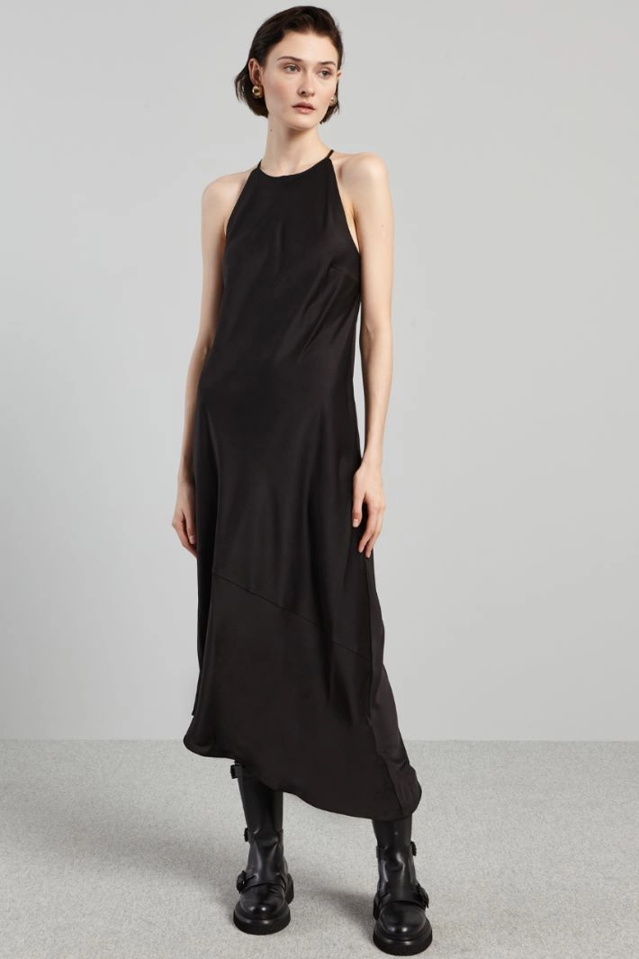 Asymmetric satin dress - BLACK