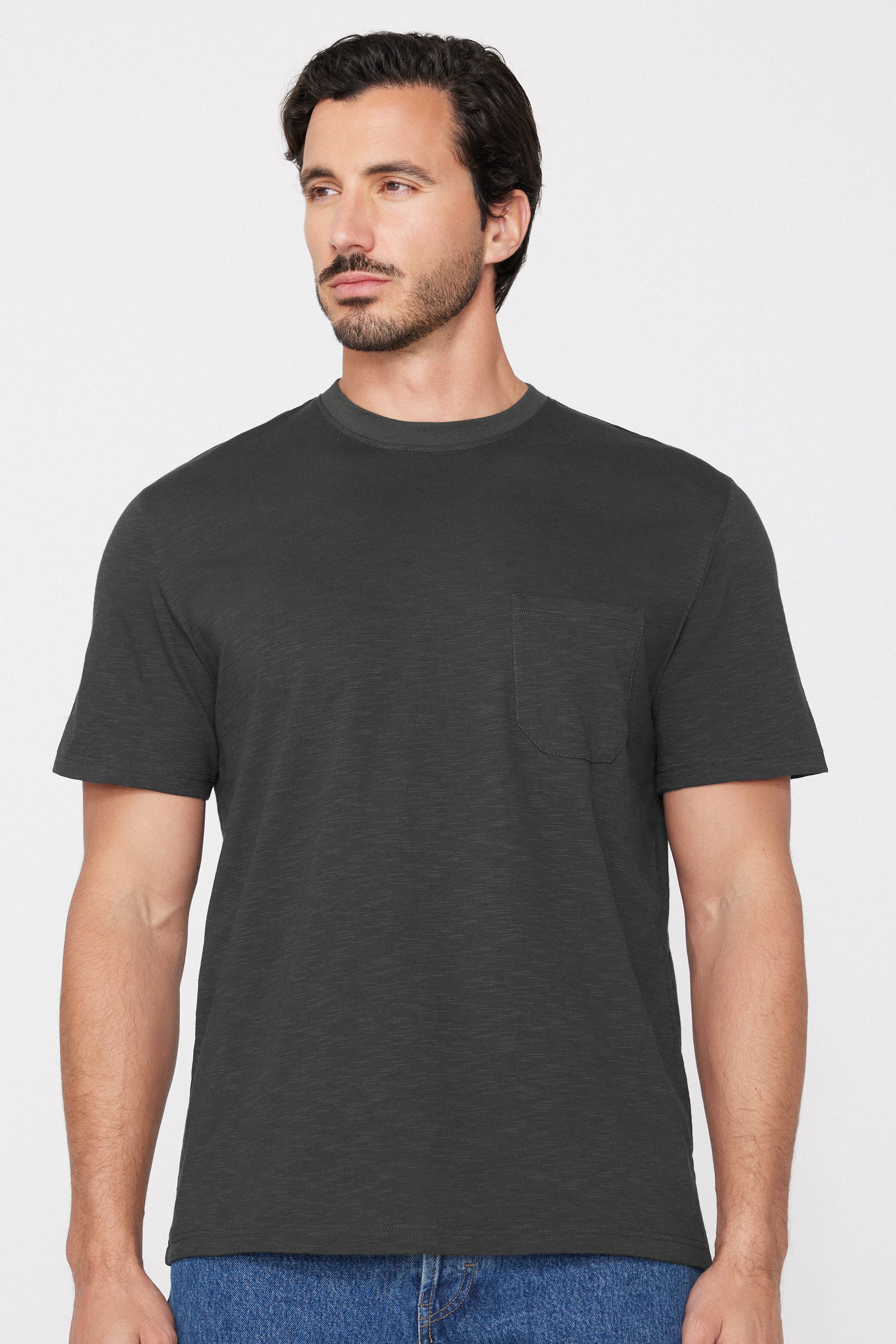 Slub Cotton T-Shirt with Breast Pocket