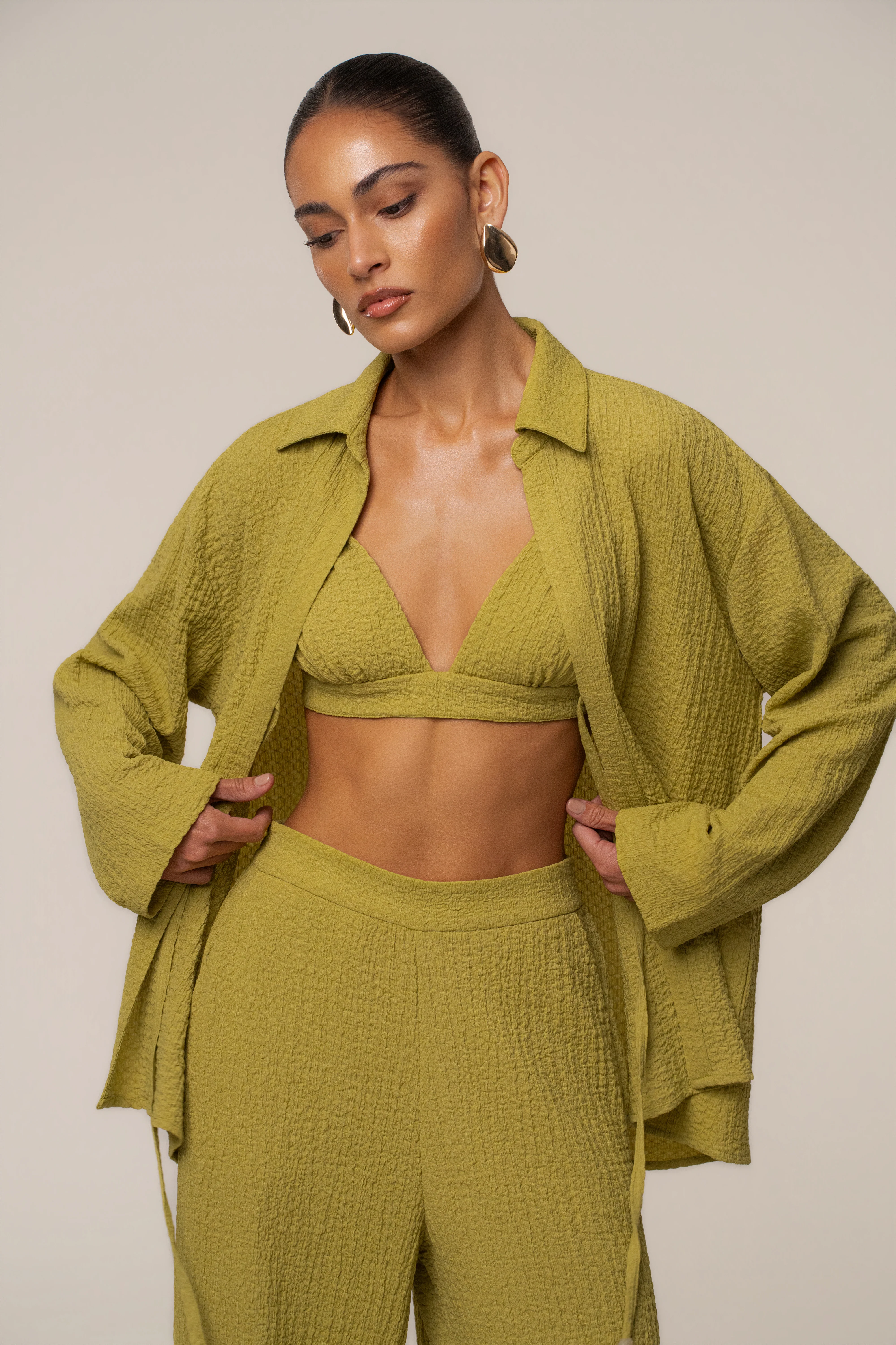 Lime Unwind Tie-Front Blouse
