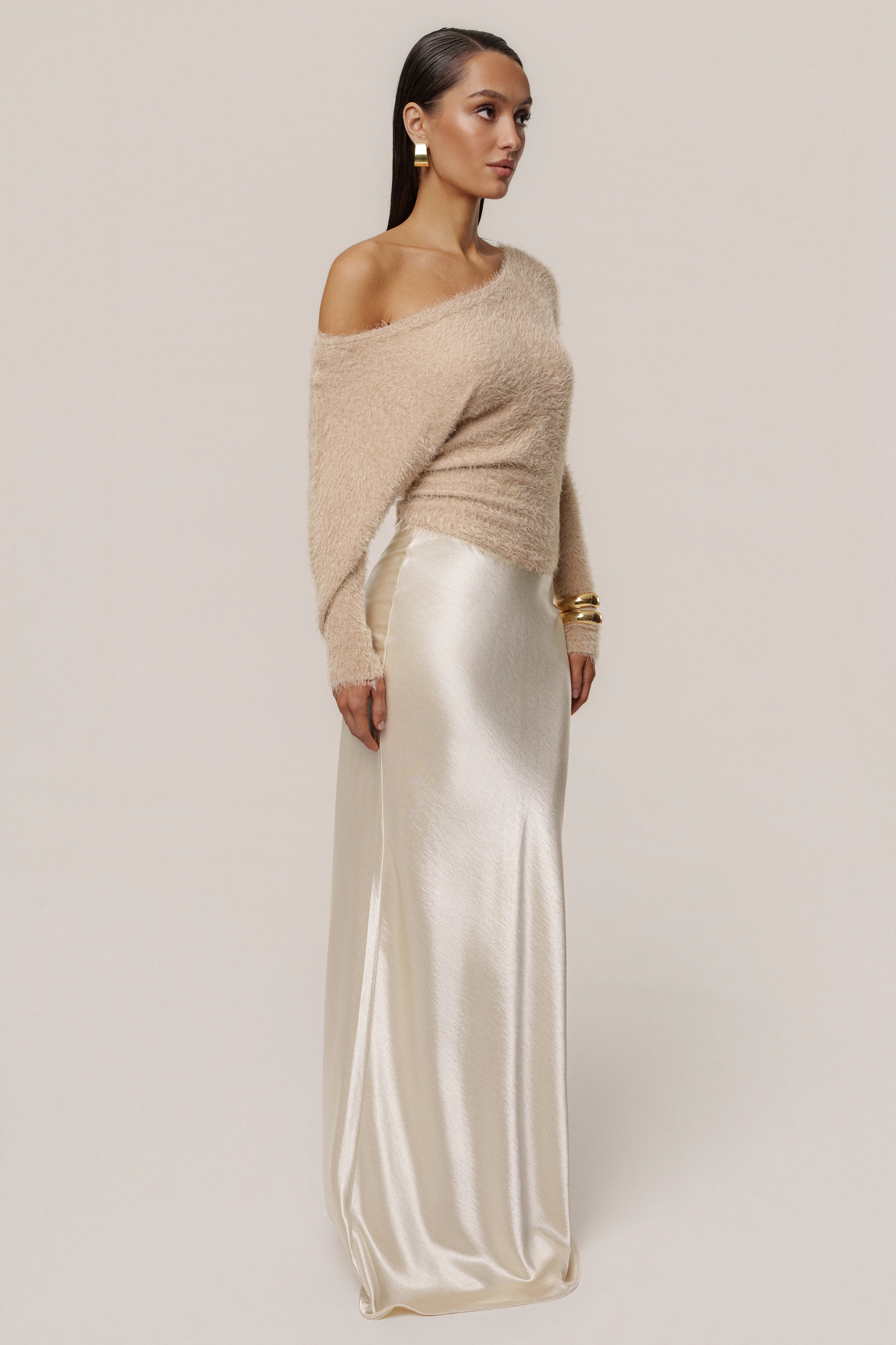 Champagne Tradition Satin Maxi Skirt