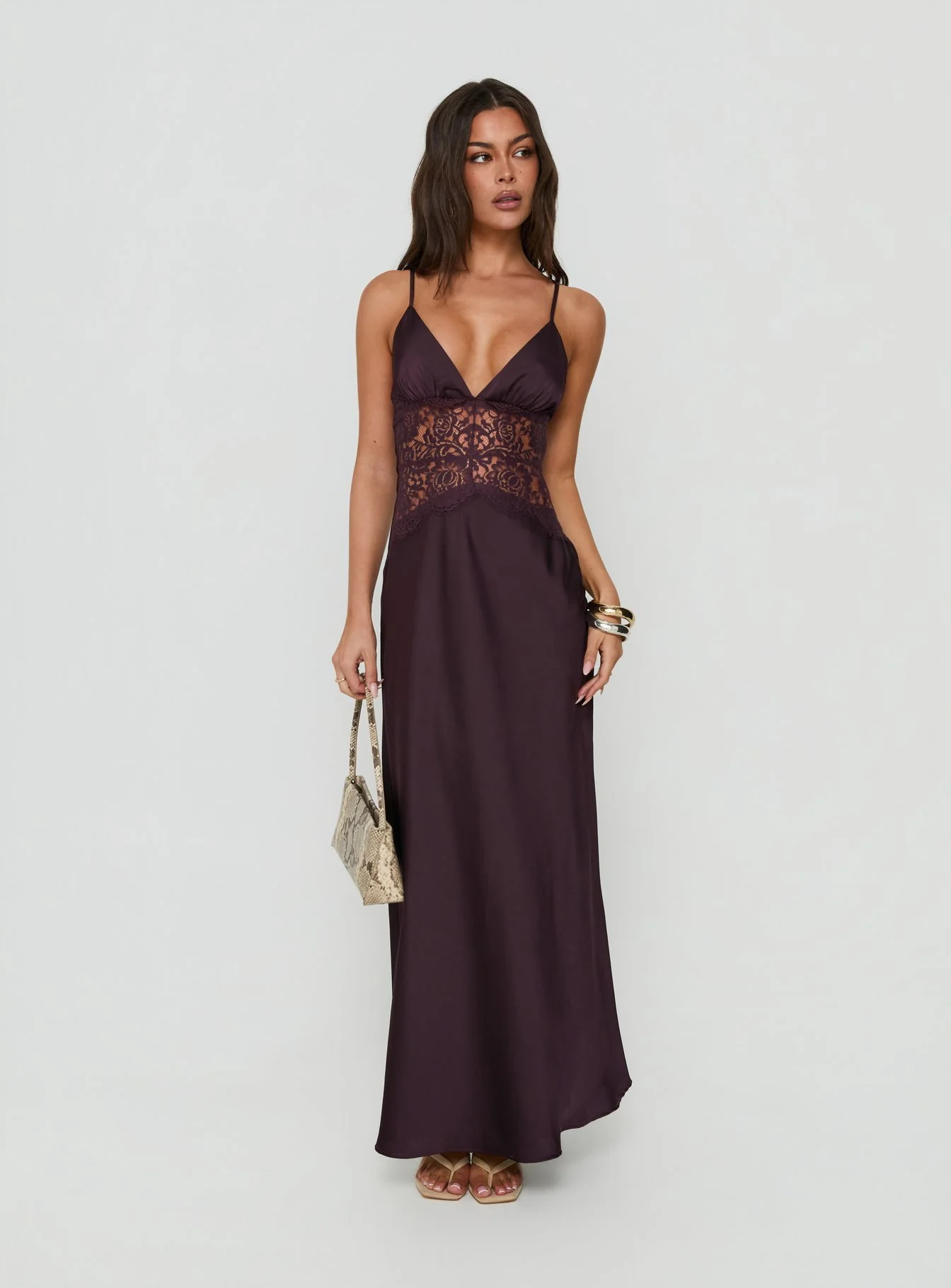 Klairee Halter Lace Maxi Dress Plum