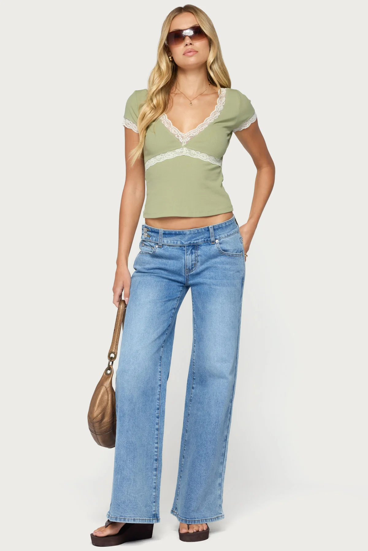 Juli Lacey Ribbed V Neck Top