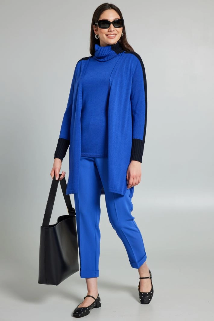 Two-tone wool-blend cardigan - BLUETTE BLUE