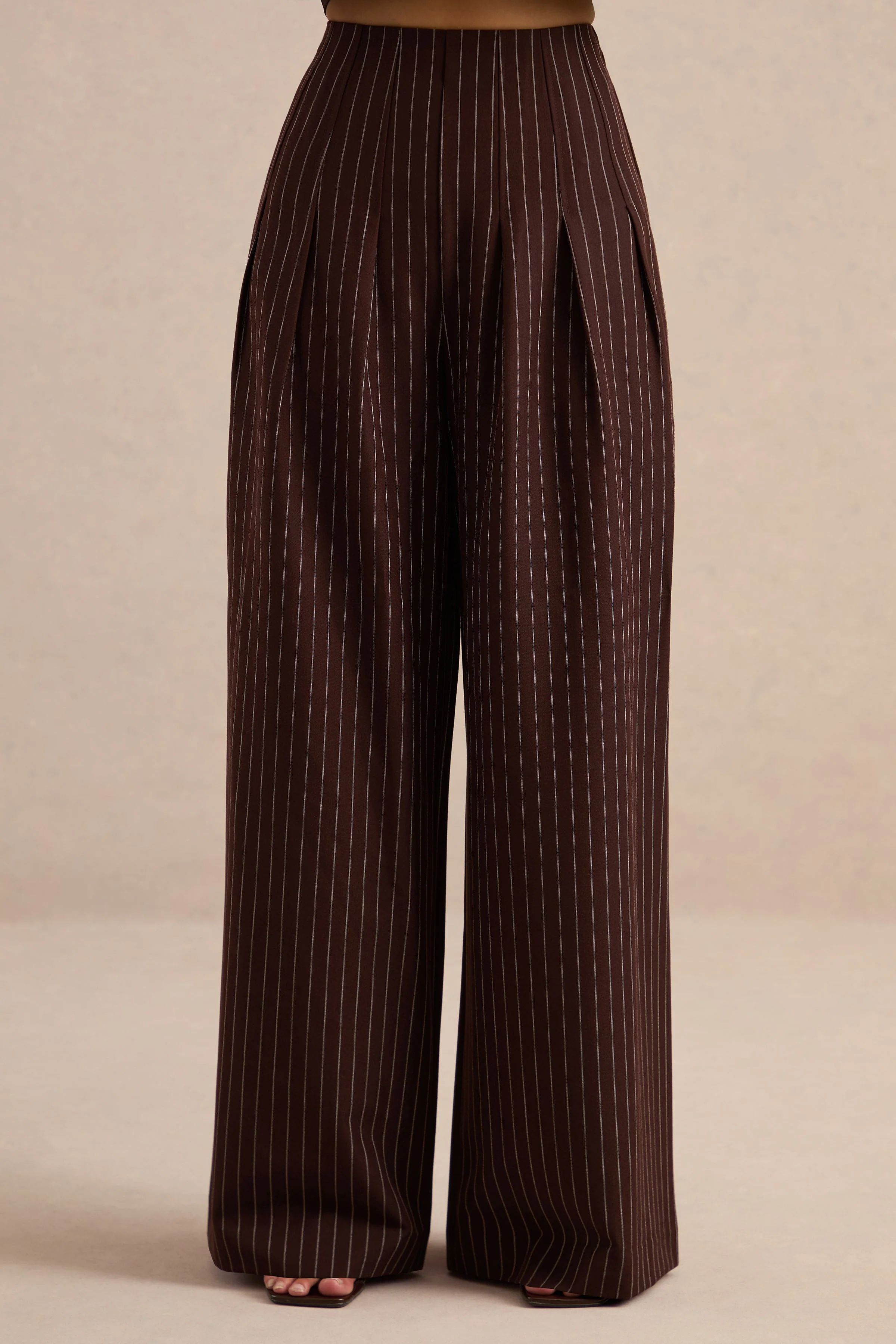 Genara | Brown Pin Stripe High Rise Wide Leg Trousers