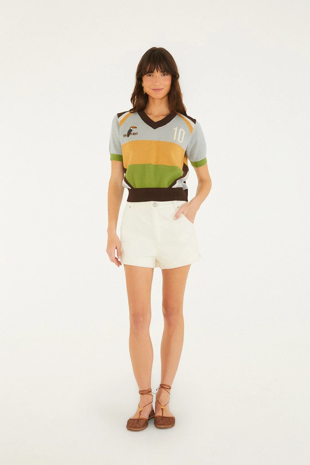 Multicolor Toucan Short Sleeve Knit Top