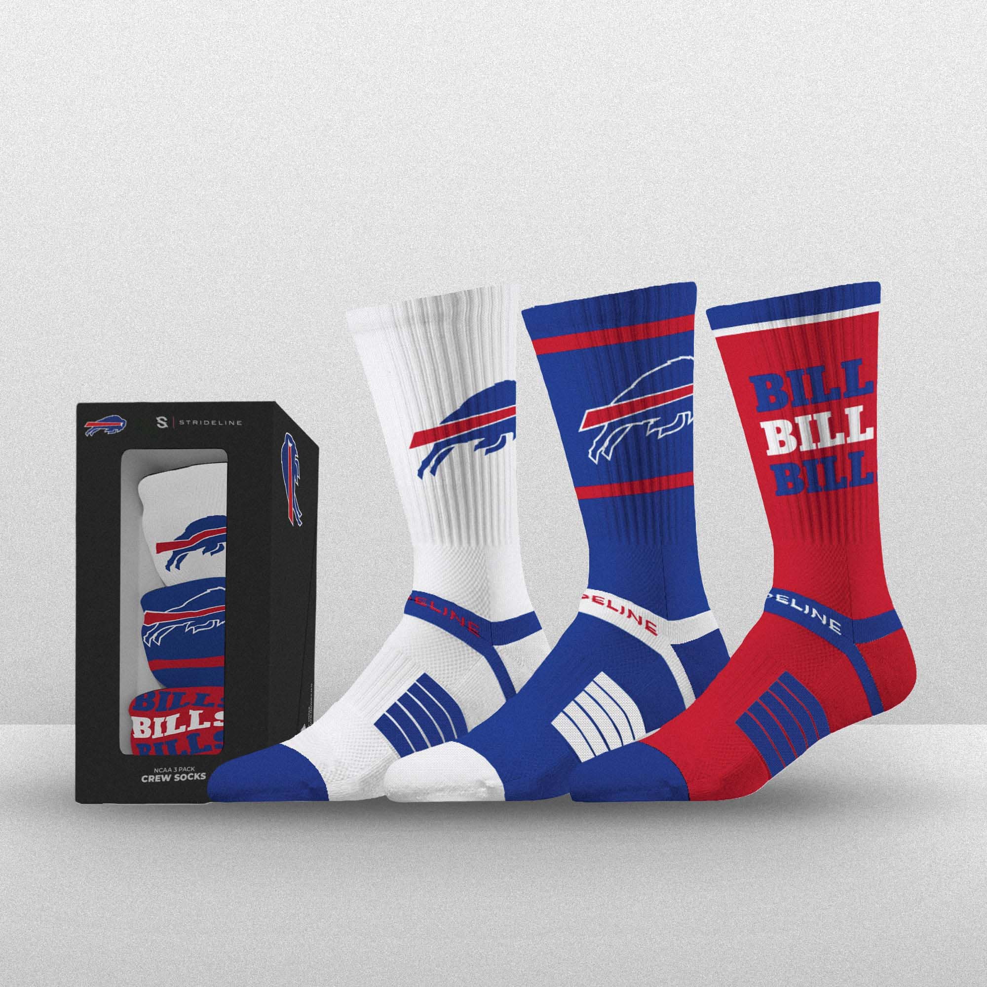 Buffalo Bills Strideline Premium NFL Crew Socks 3-Pack Box