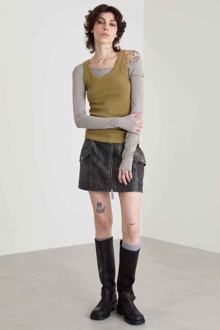 Ribbed cotton top - KHAKI