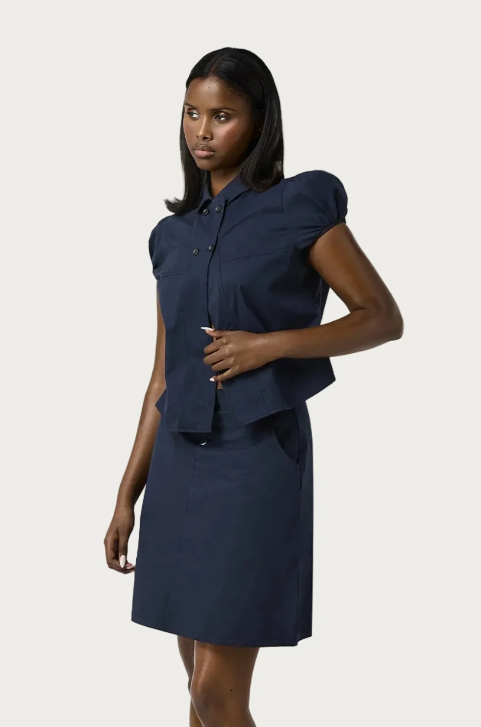 Wendy Cotton Knee Length Skirt in Navy