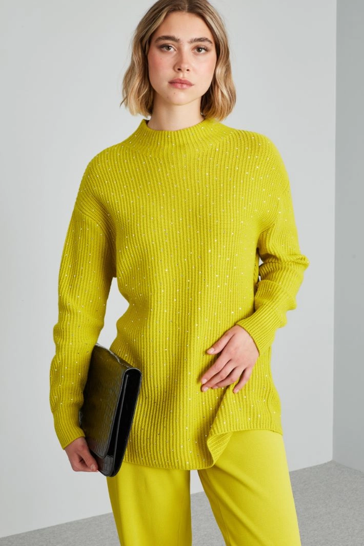 Sweater with rhinestones - ACID GREEN