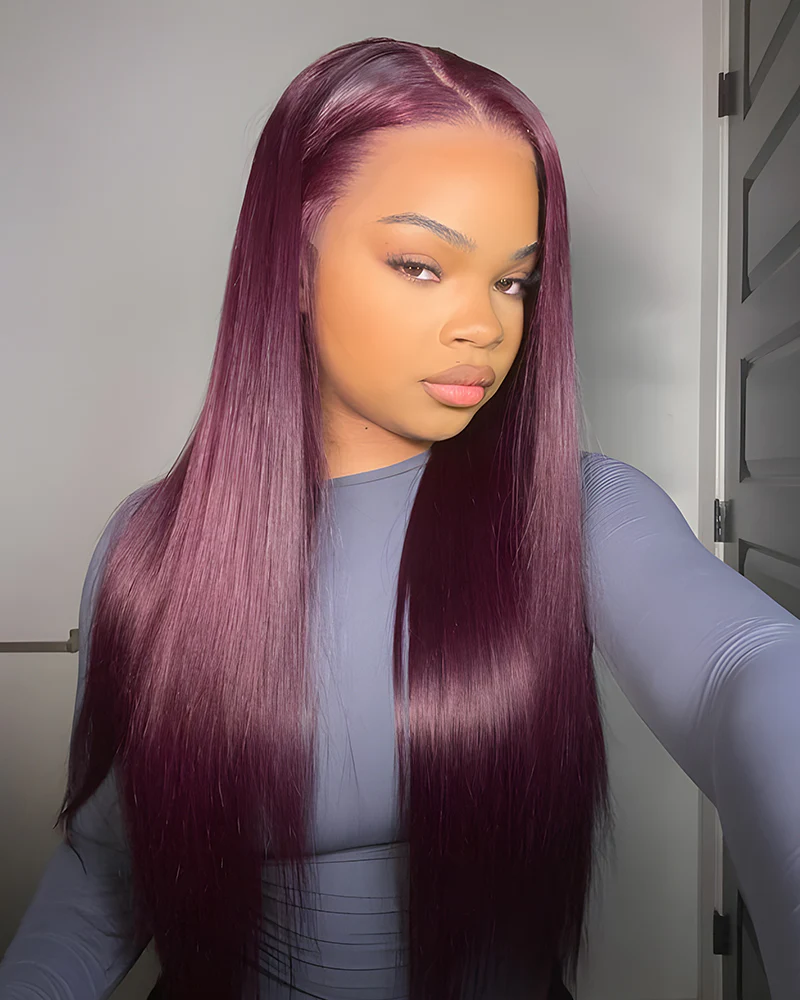Ophirawig 6x5/13x4 Lace Glueless Dark Plum Straight Wig Pre-cut Lace Beginner Friendly