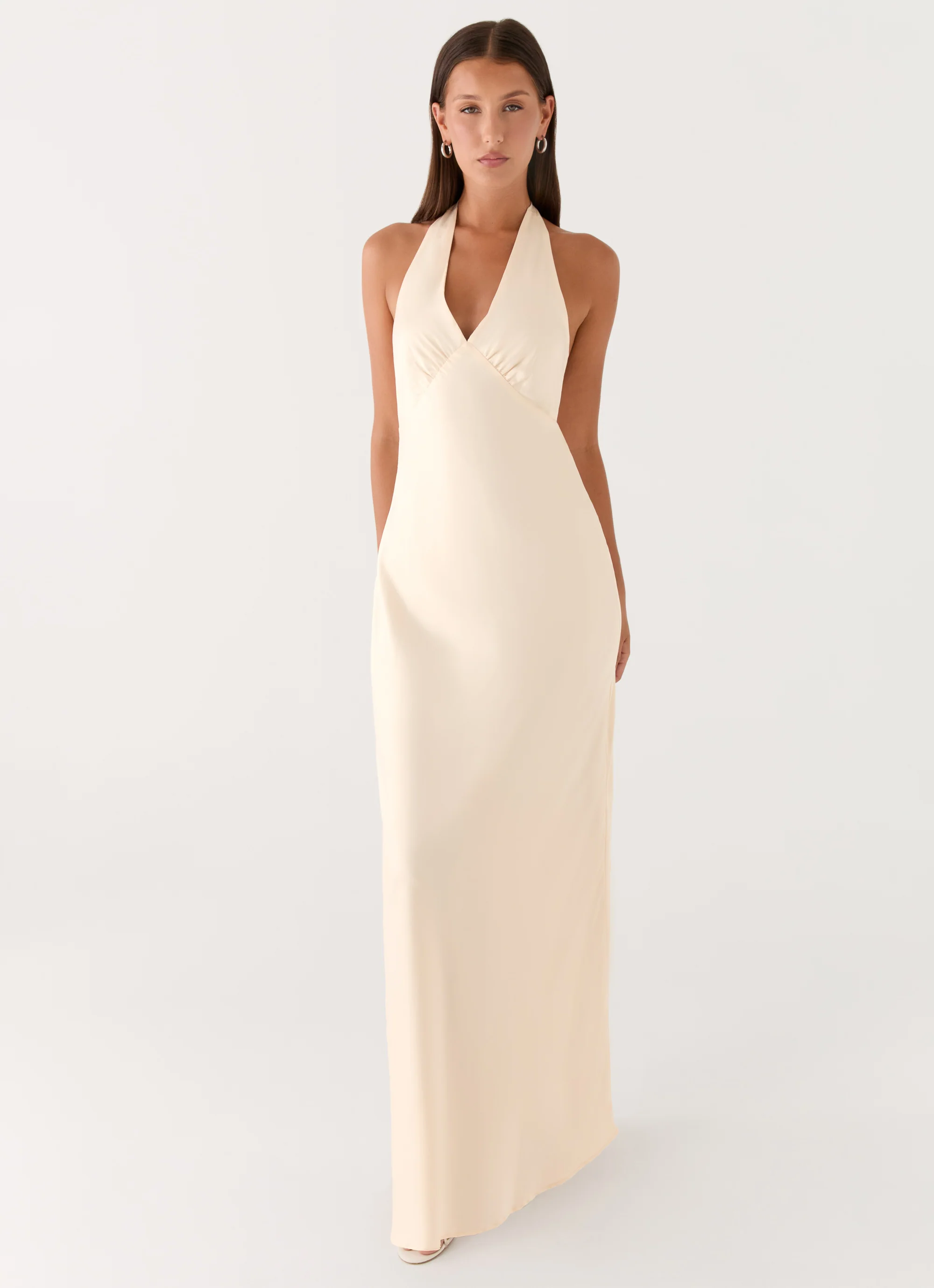 Heavy Hearted Satin Maxi Dress - Pearl