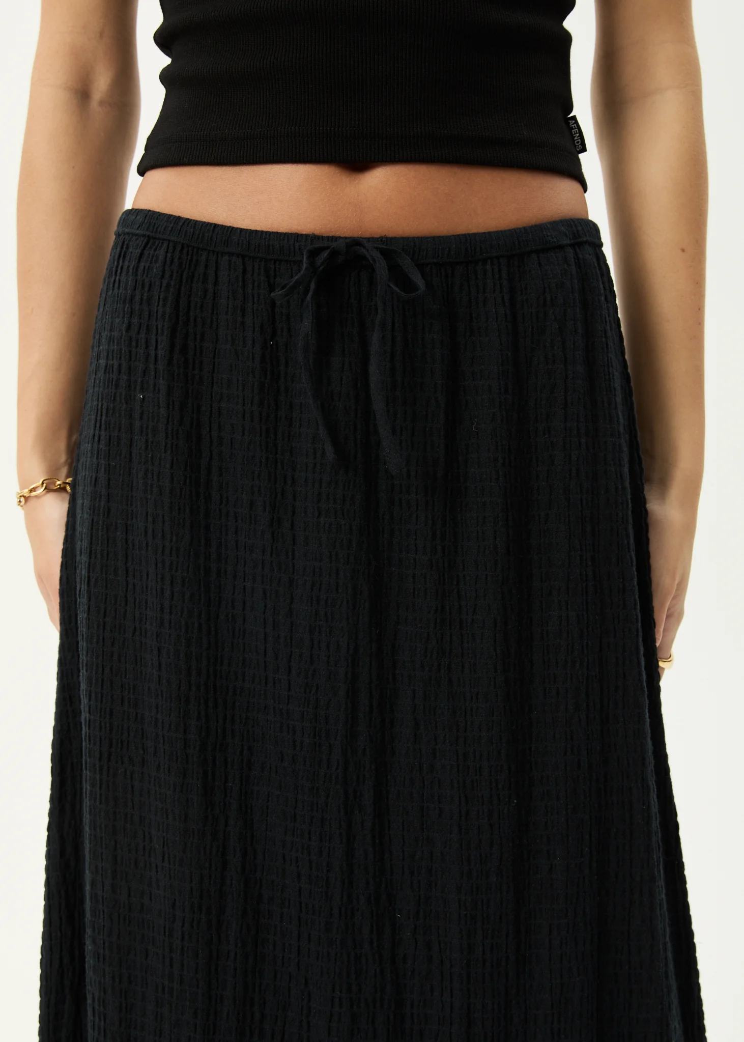 AFENDS Womens Frida - Seersucker Maxi Skirt - Black