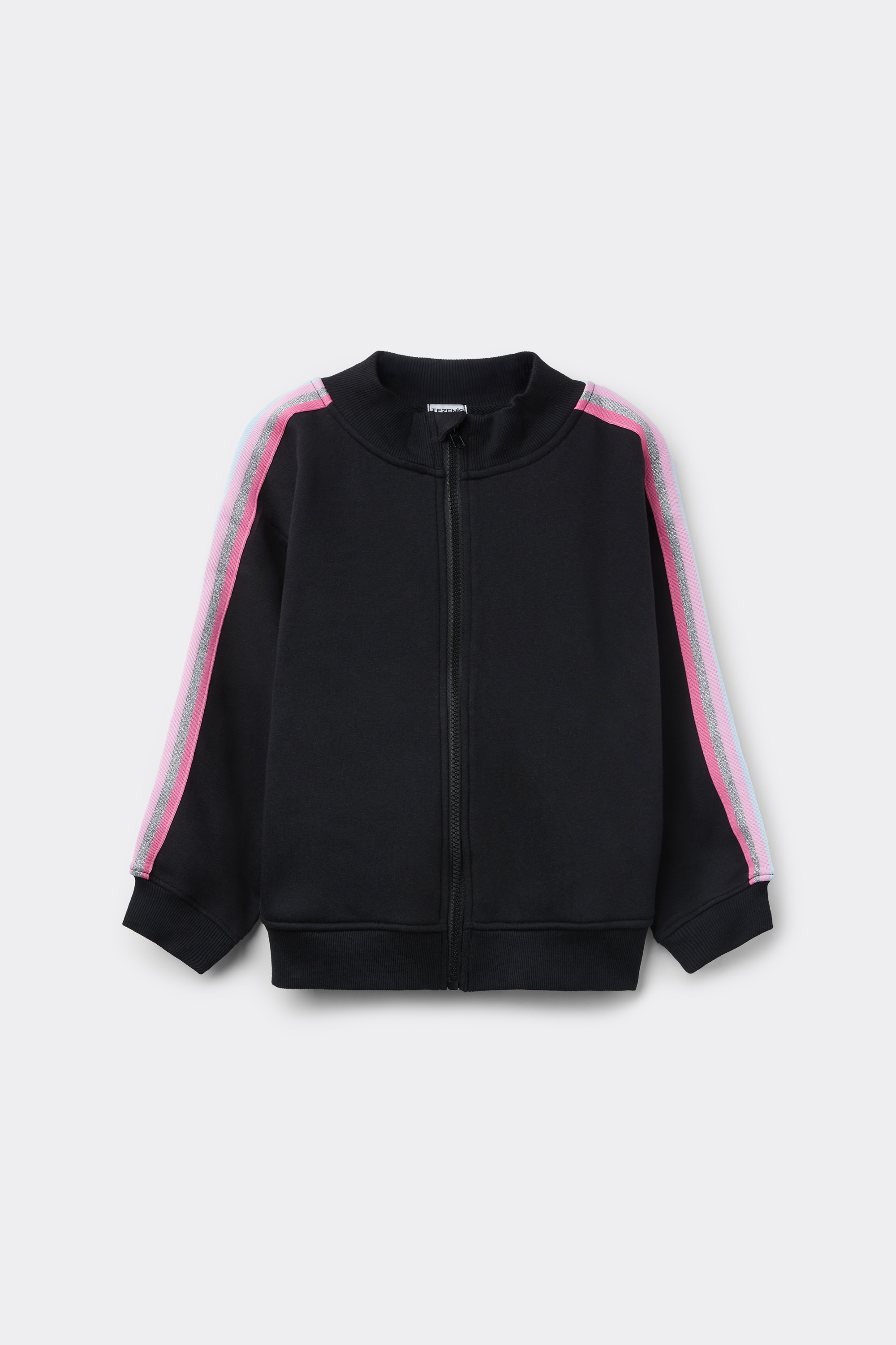 Girls' Thick Zip-Up Sweatshirt with Side Stripes