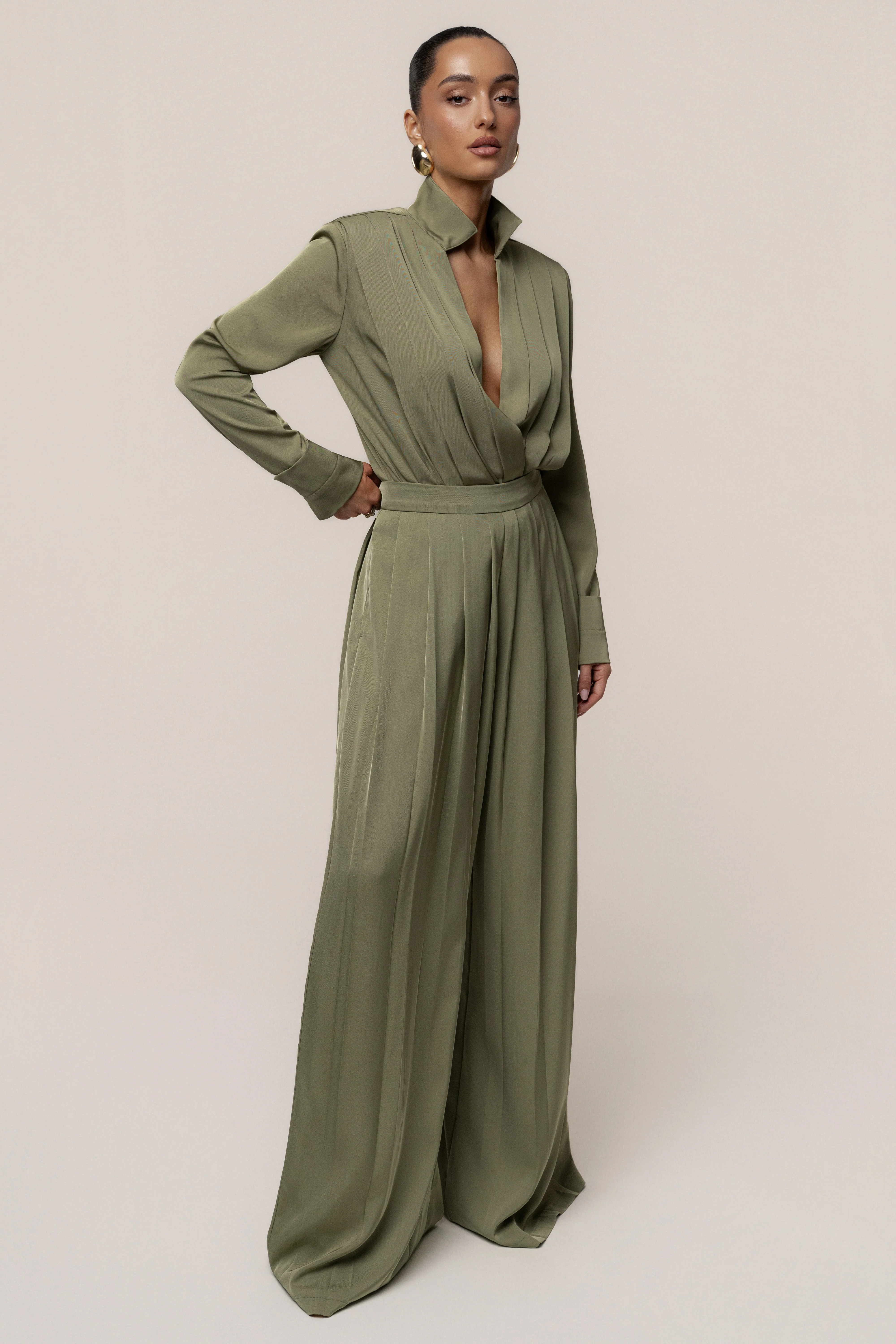 Olive Visionary Pleated Bodysuit