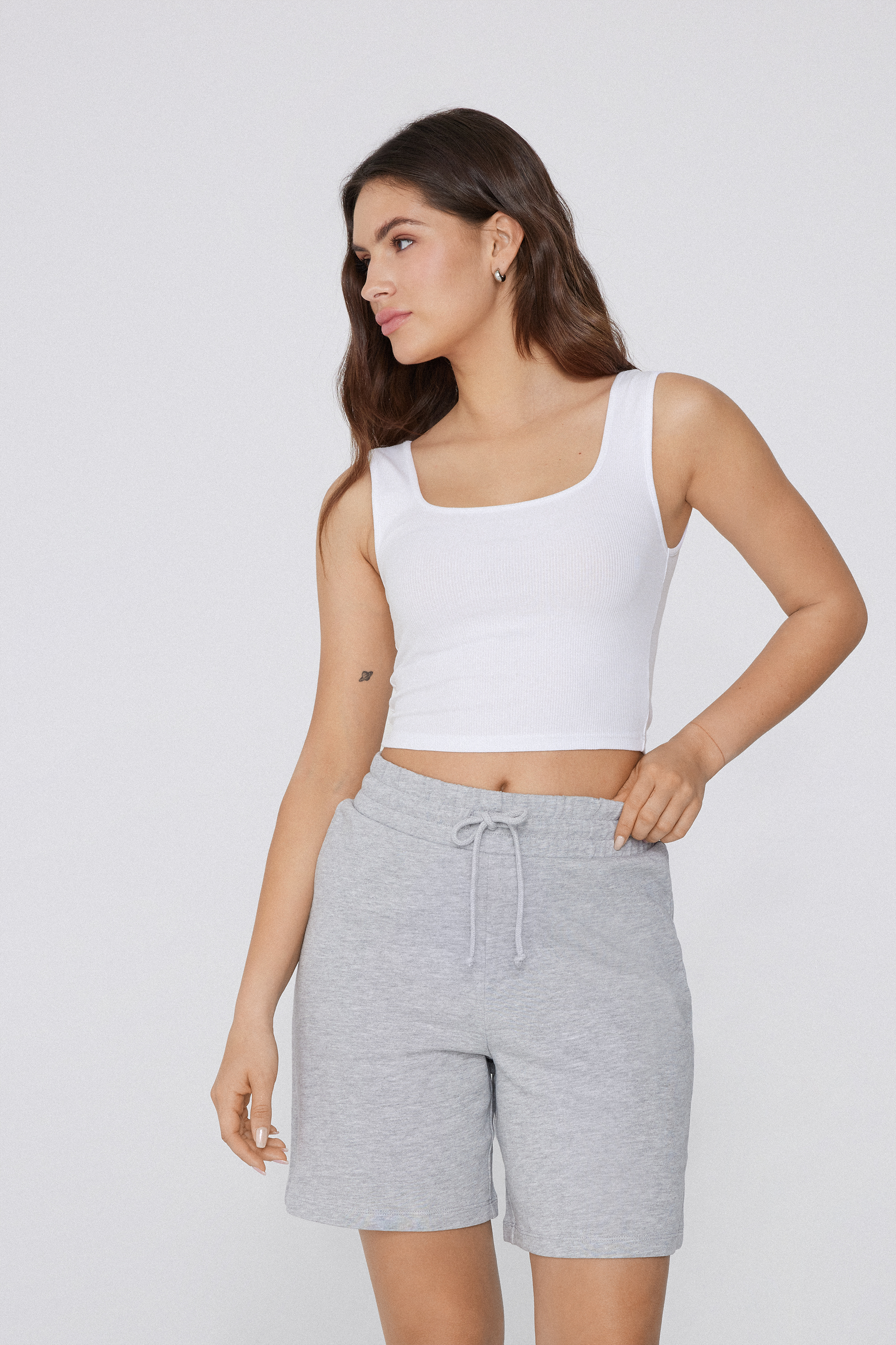 Ribbed Cotton Crop Top with Wide Shoulder Straps