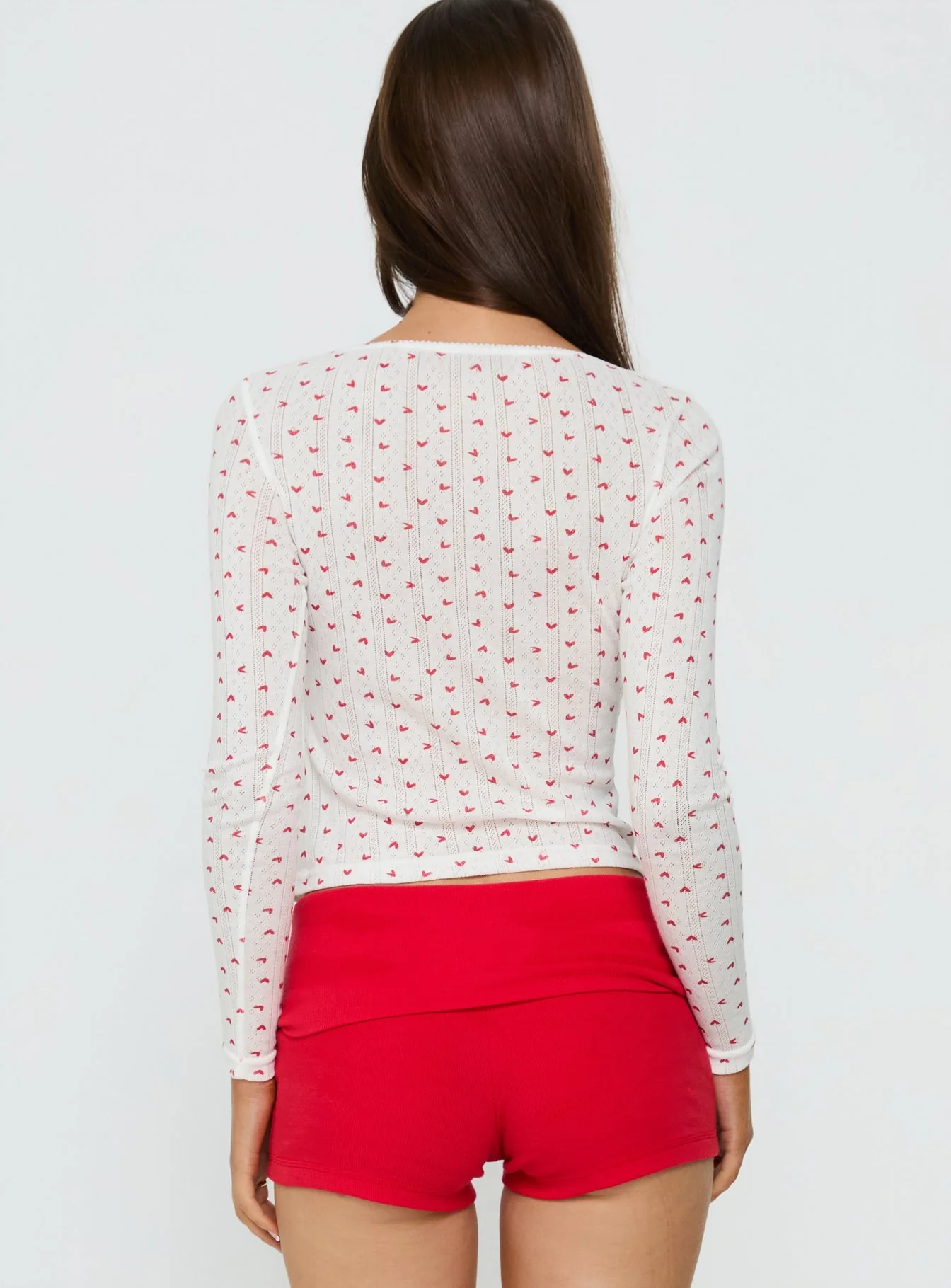 Sleepytea Pointelle Sleep Long Sleeve Top White / Red