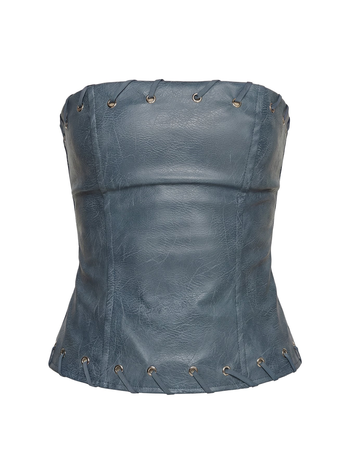 Pammie Faux Leather Strapless Top Blue