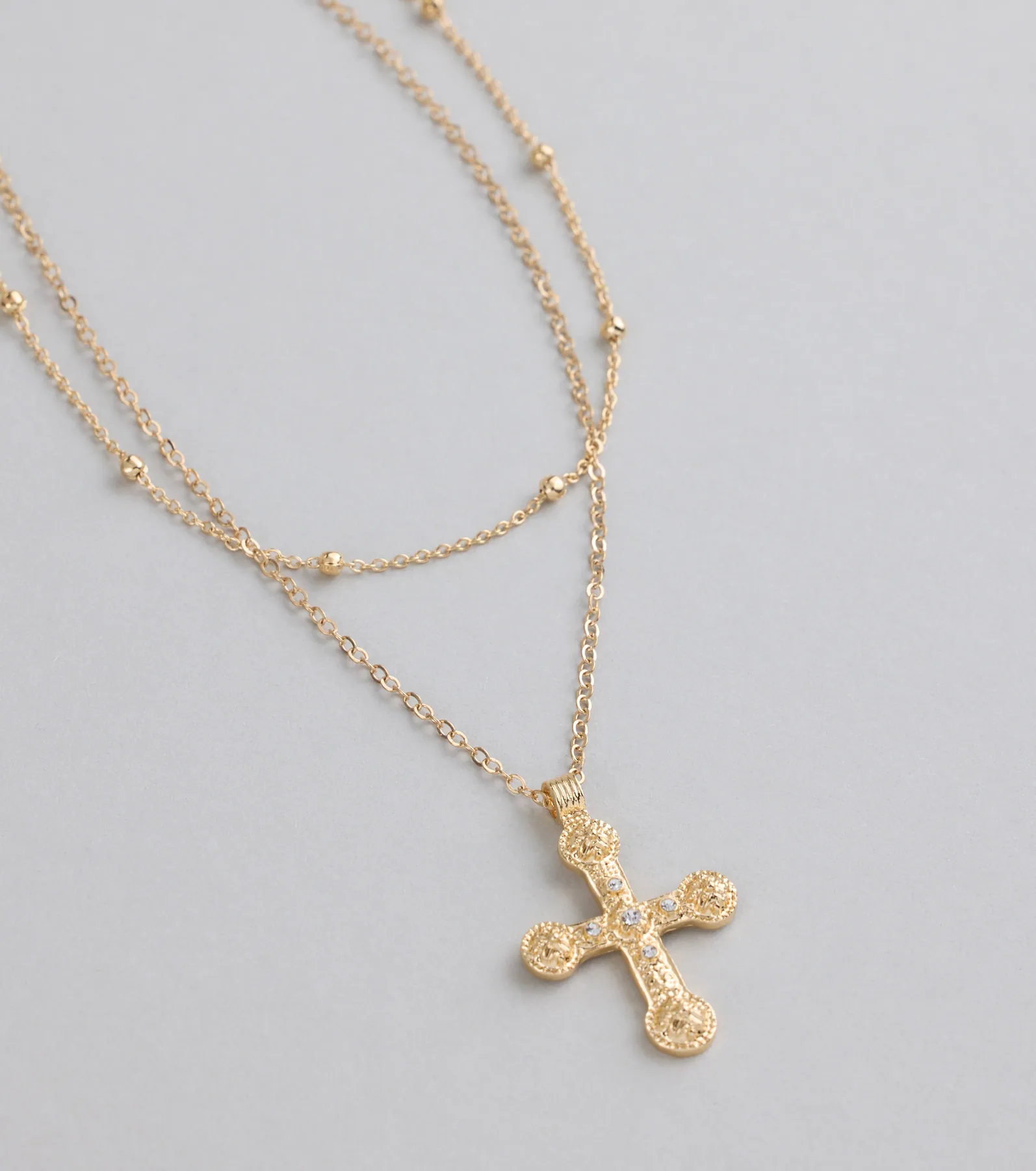 Divinely Draped Dainty Layered Cross Necklace