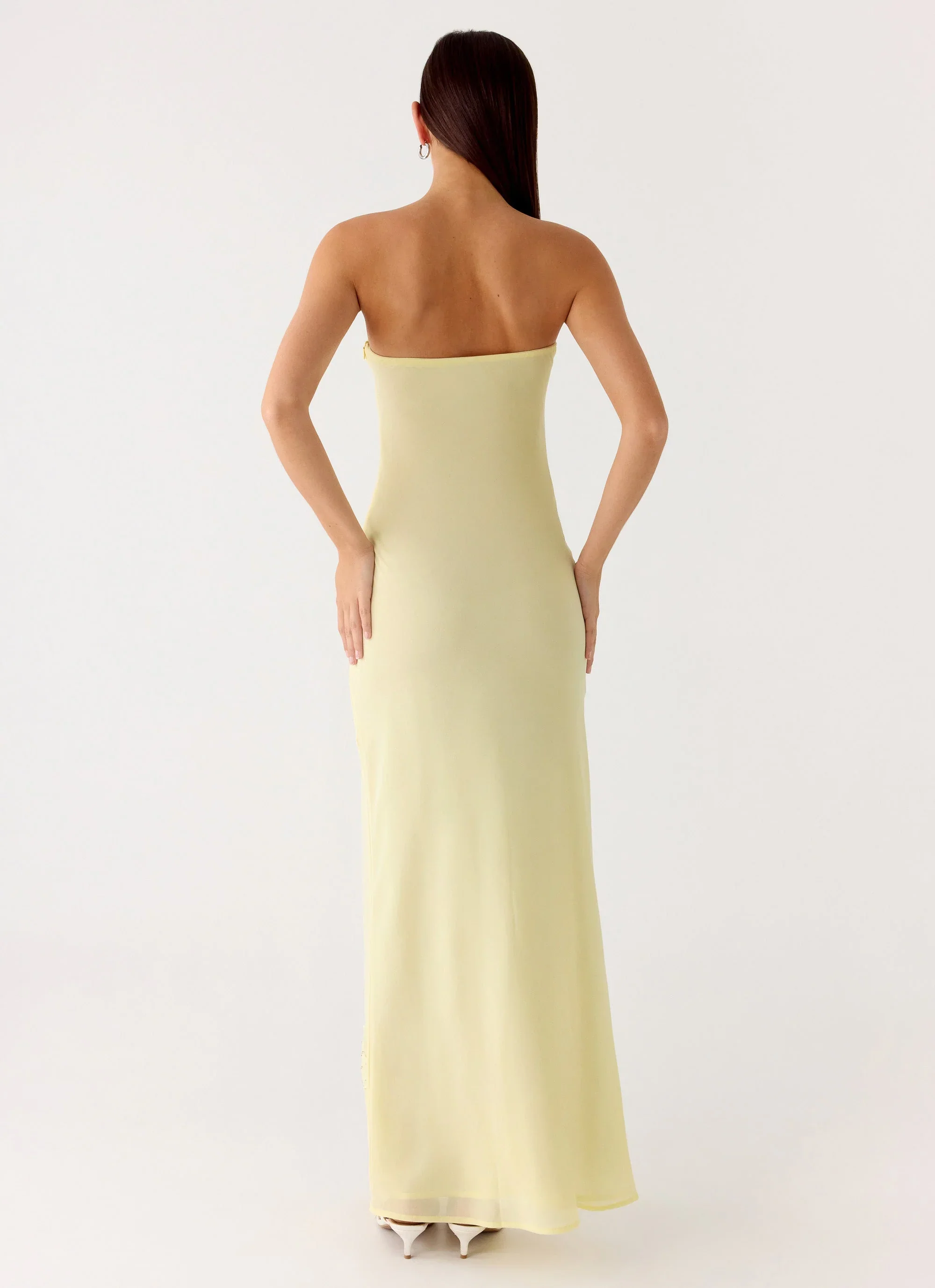 Sassafras Beaded Flower Strapless Maxi Dress - Yellow