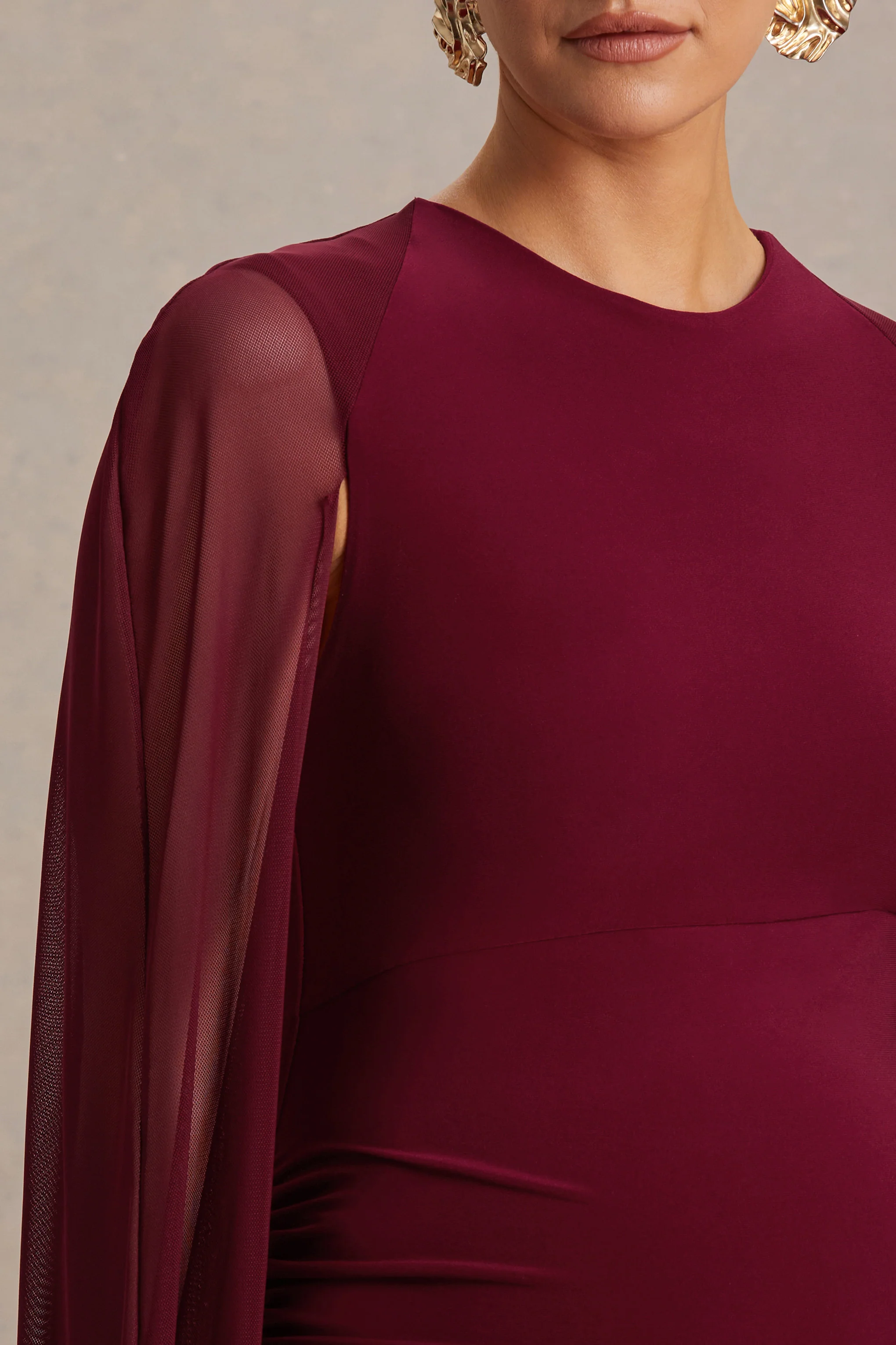 Currant | Berry High-Neck Maternity Maxi Dress With Cape