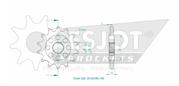 Esjot 14 teeth gearbox output pinionRef: Esjo00052A / 12122410