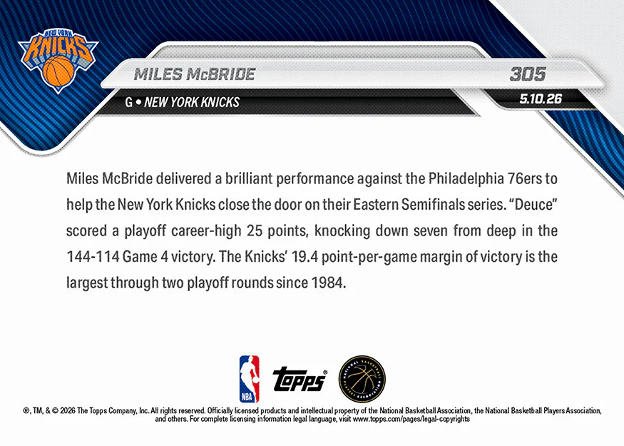 Miles McBride - 2025-26 NBA Topps NOW® - Card 305 - PR: 697