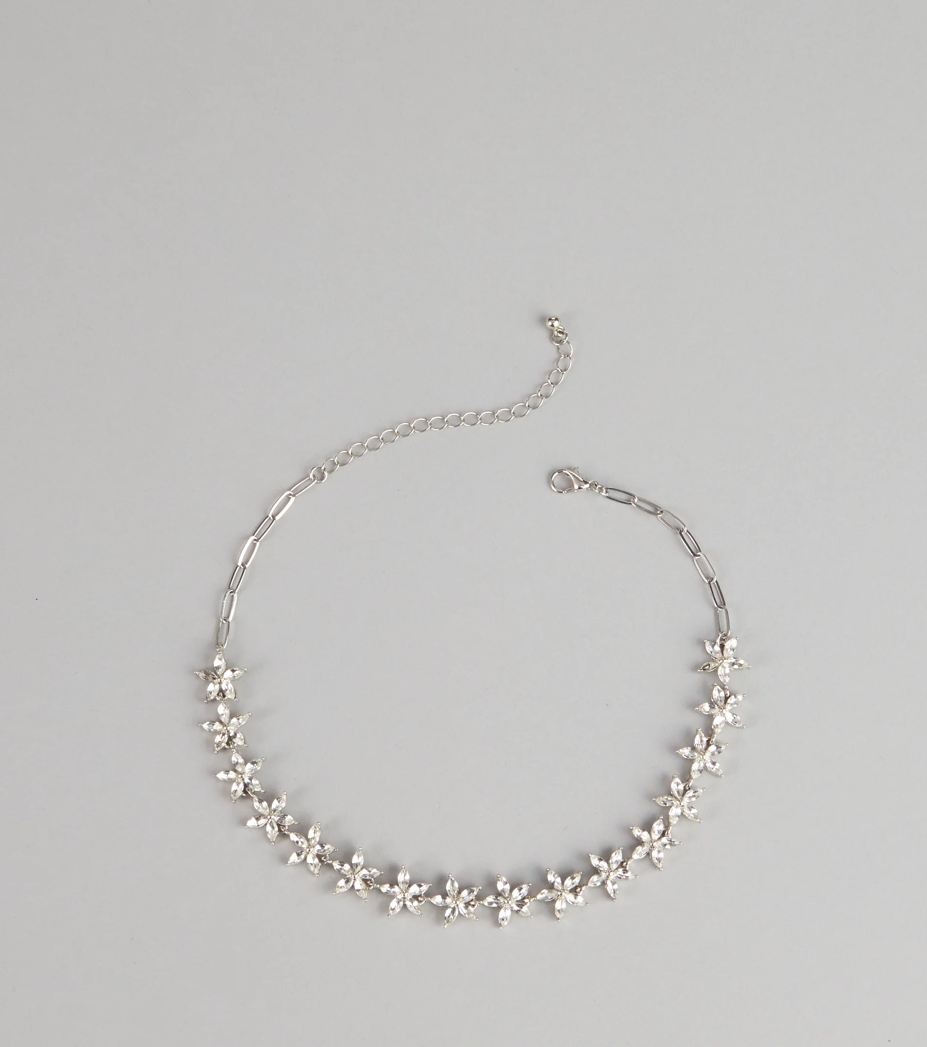 Floral Glow Rhinestone Chain Necklace
